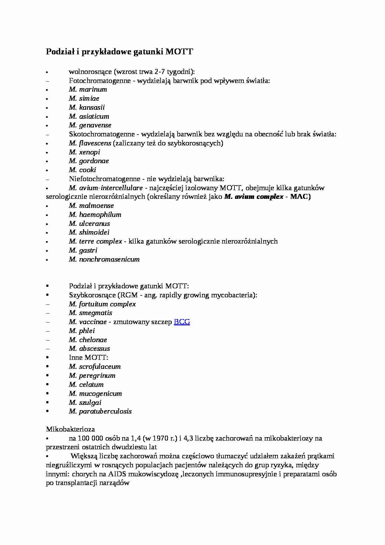 Podział i przykładowe gatunki MOTT - omówienie - strona 1