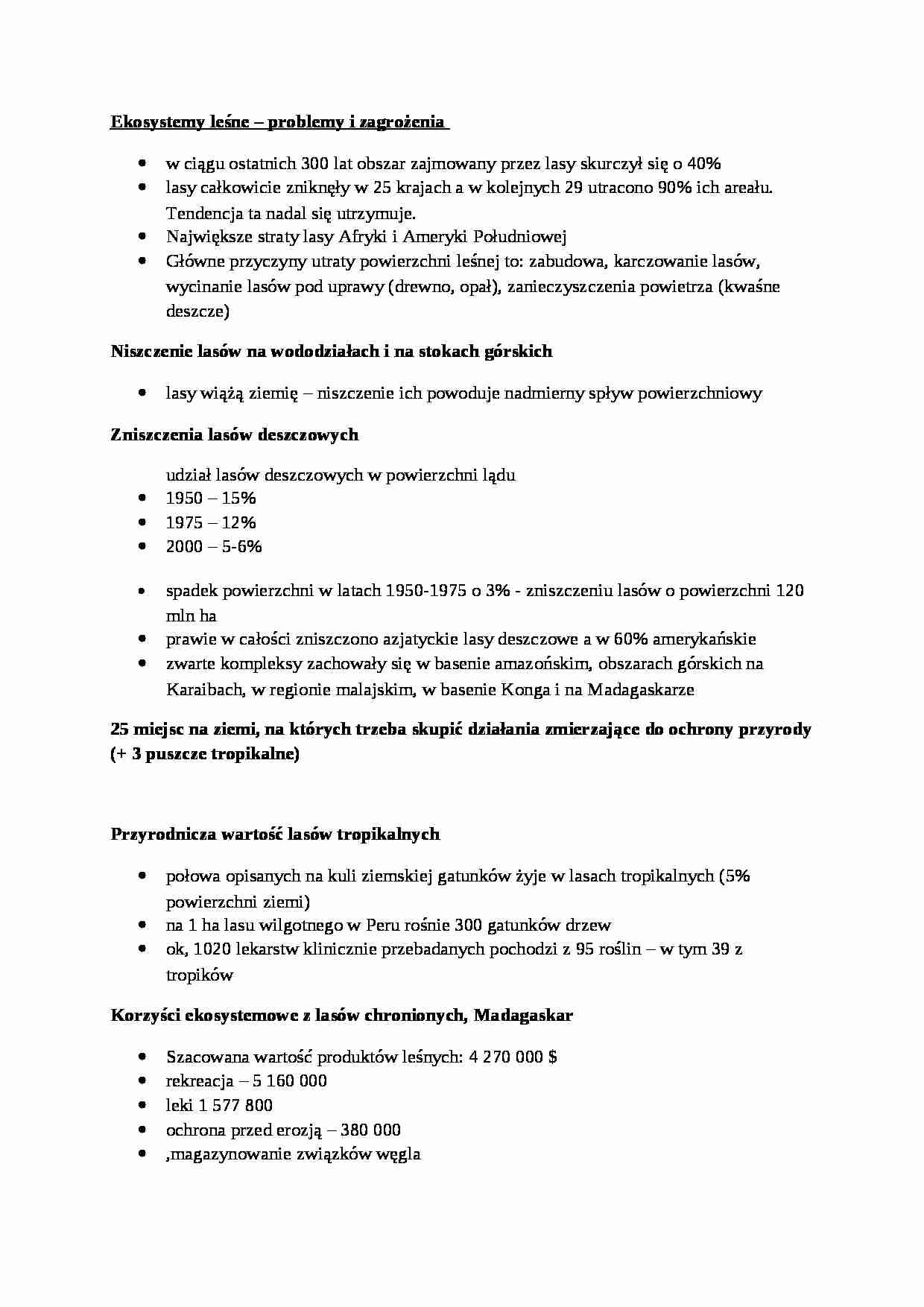 Ekosystemy leśne - problemy i zagrożenia - omówienie - strona 1