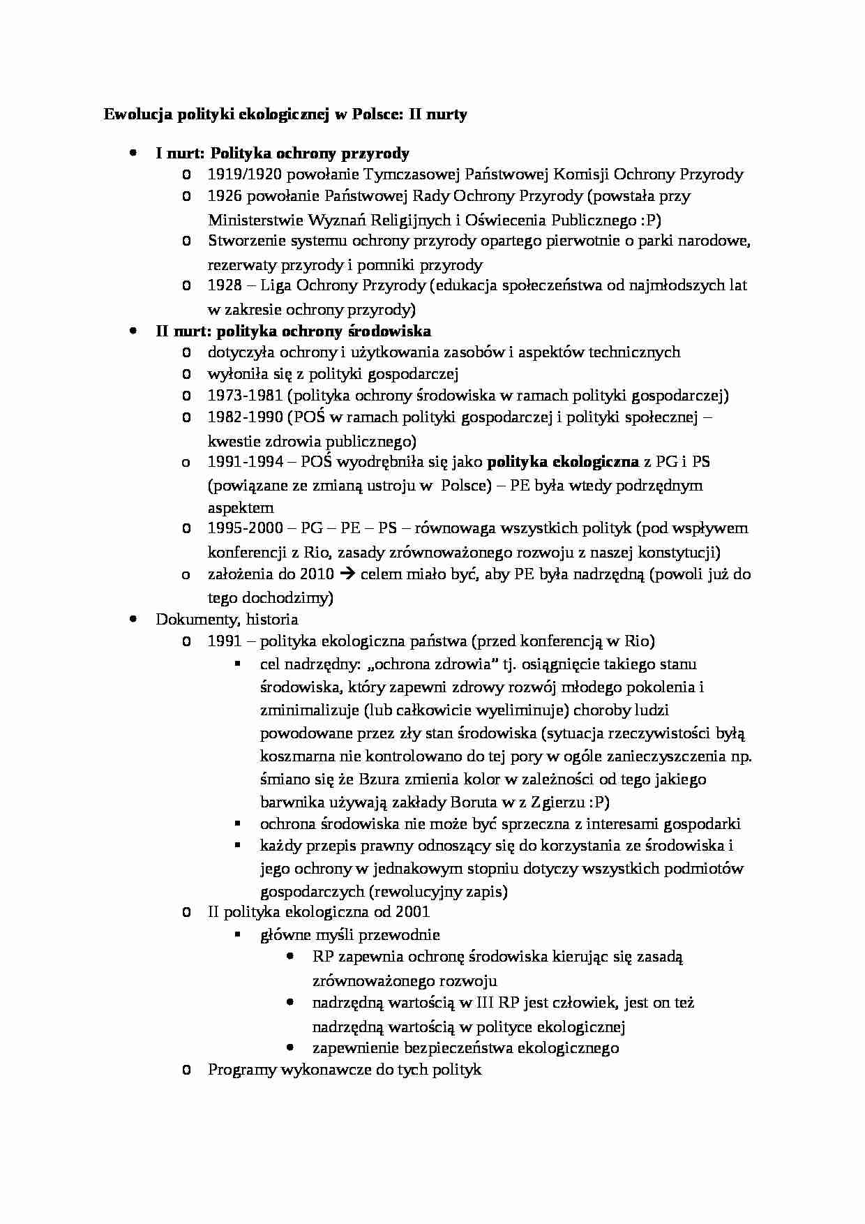 Ewolucja polityki ekologicznej w Polsce - II nurty - omówienie - strona 1