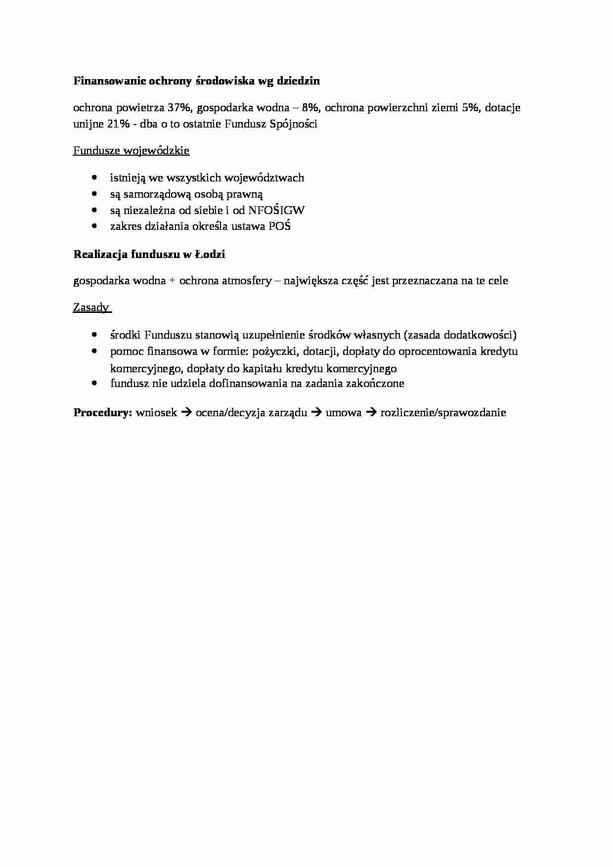 Finansowanie ochrony środowiska wg dziedzin - omówienie - strona 1