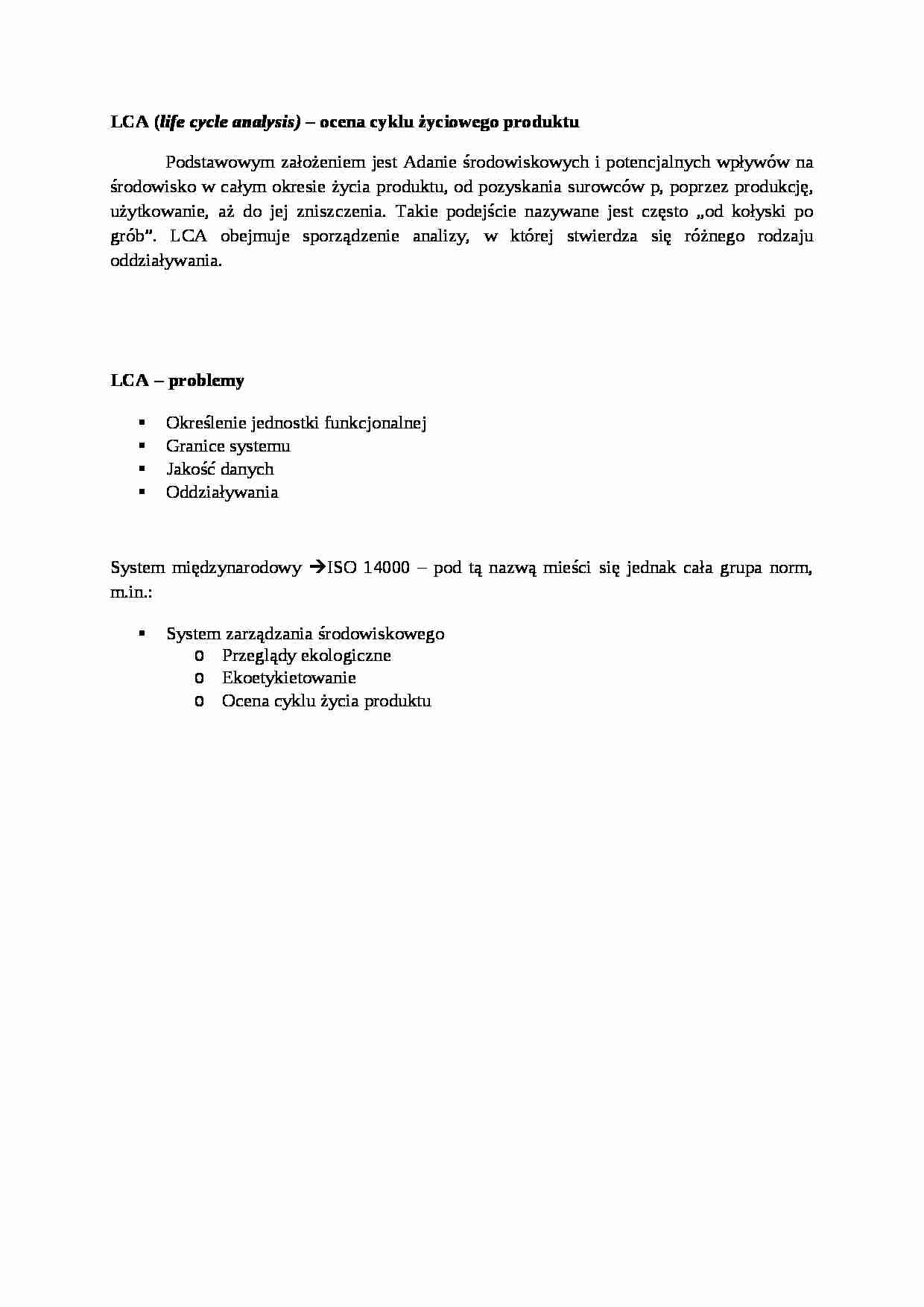 LCA- ocena cyklu zyciowego produktu - omówienie - strona 1