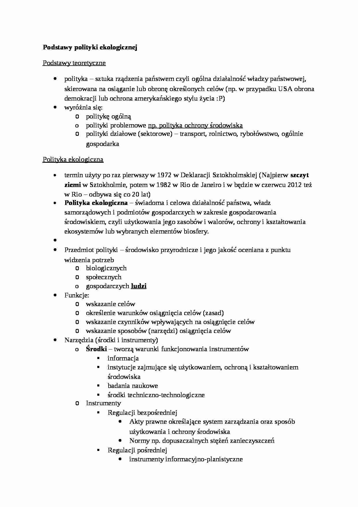 Podstawy polityki ekologicznej - omówienie - strona 1