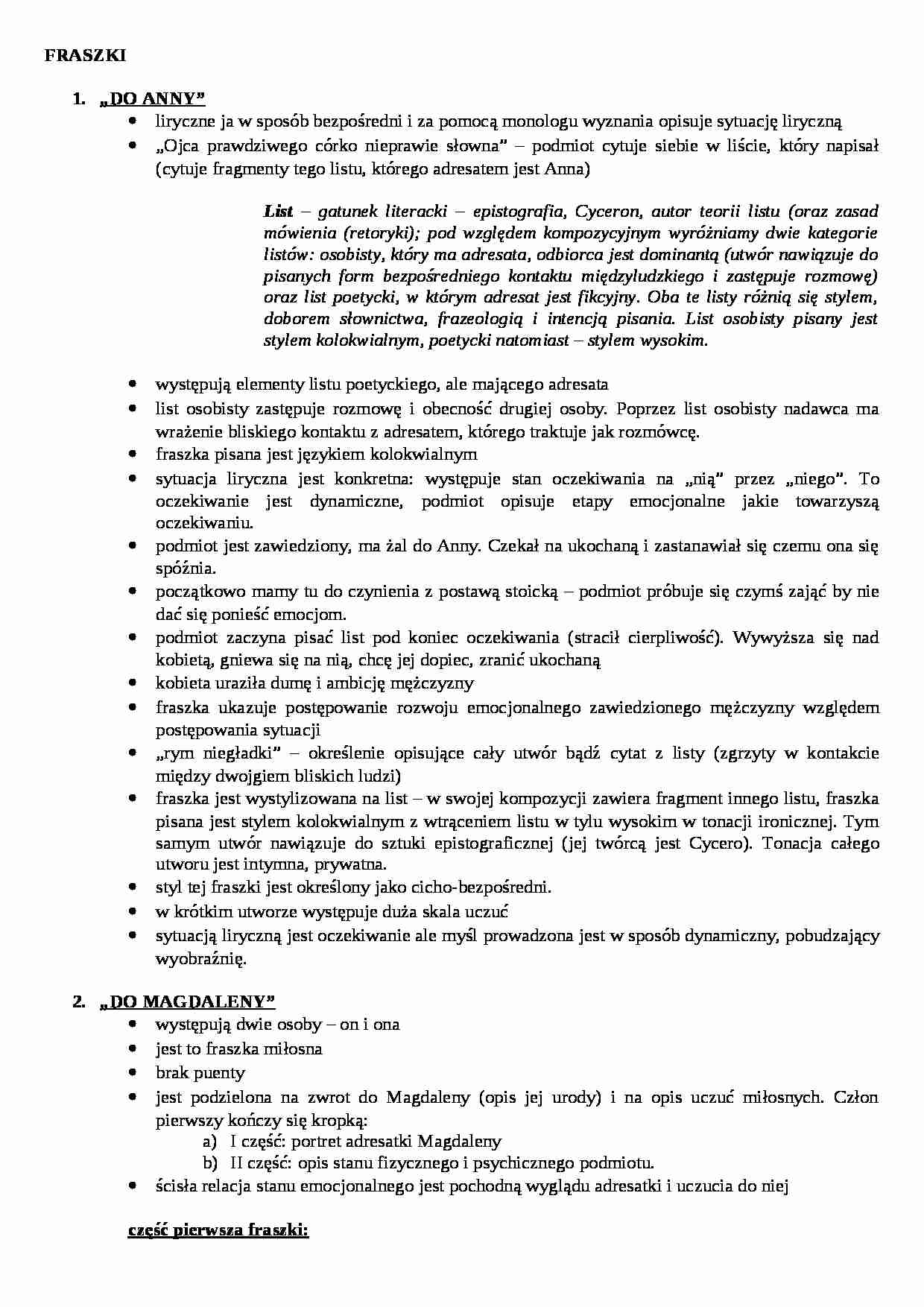 analiza fraszek Kochanowskiego, ćwiczenia - strona 1