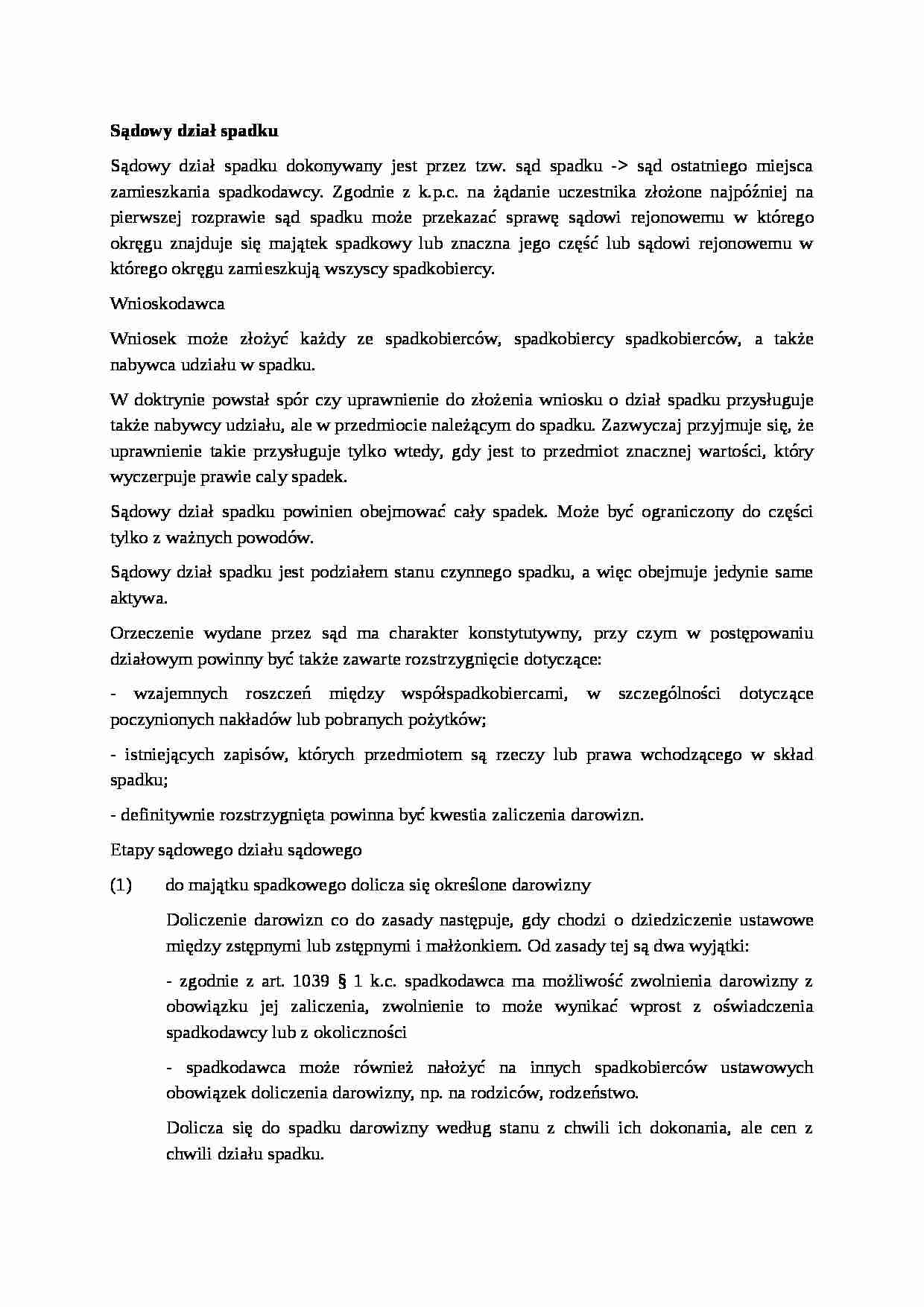 Sądowy dział spadku - omówienie - strona 1