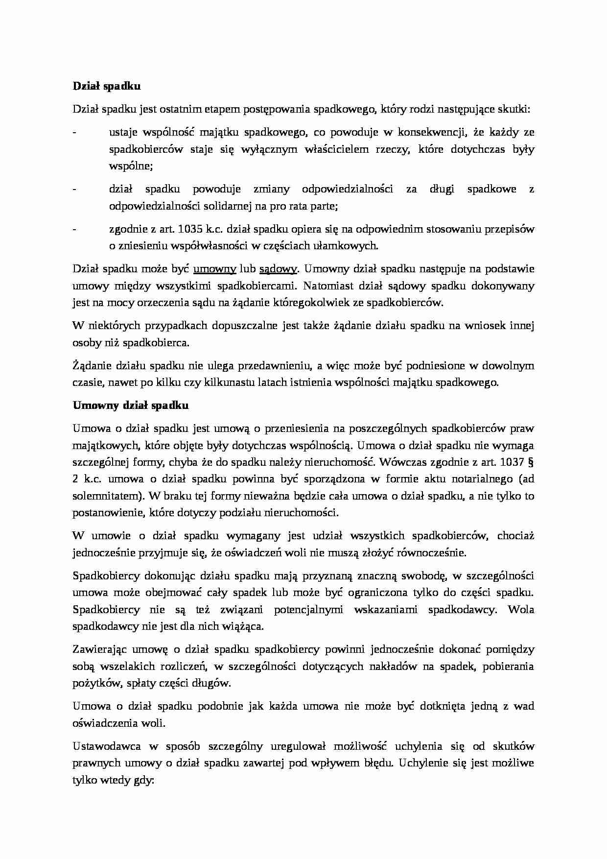Dział spadku - umowny dział spadku - omówienie - strona 1