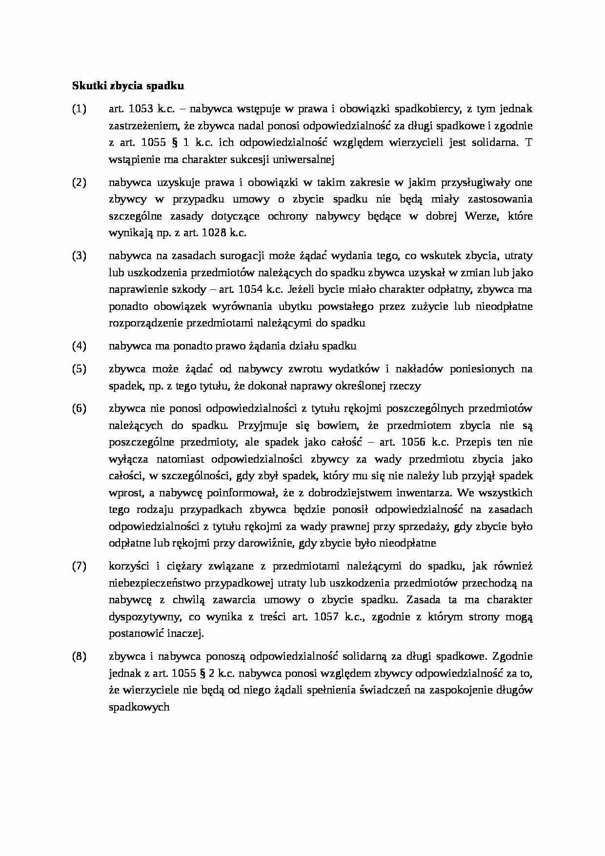 Skutki zbycia spadku - omówienie - strona 1