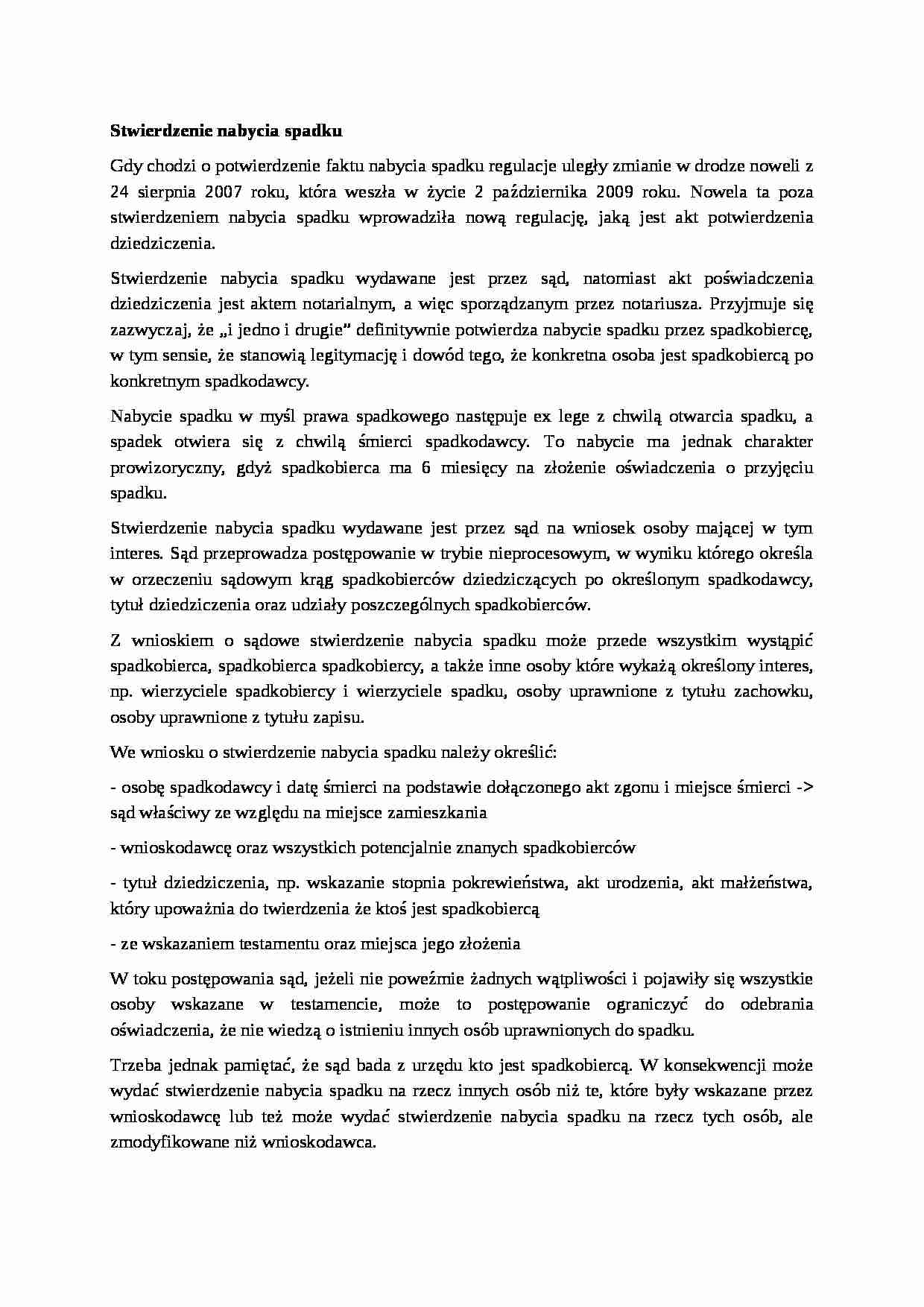 Stwierdzenie nabycia spadku - omówienie - strona 1