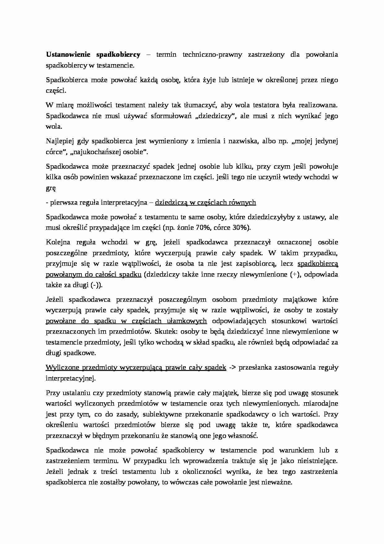 Ustanowienie spadkobiercy - omówienie - strona 1