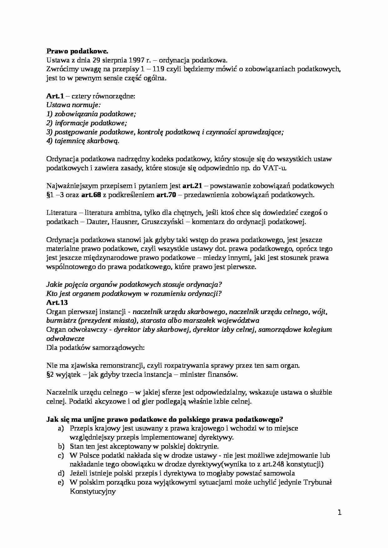 Prawo podatkowe - omówienie - strona 1