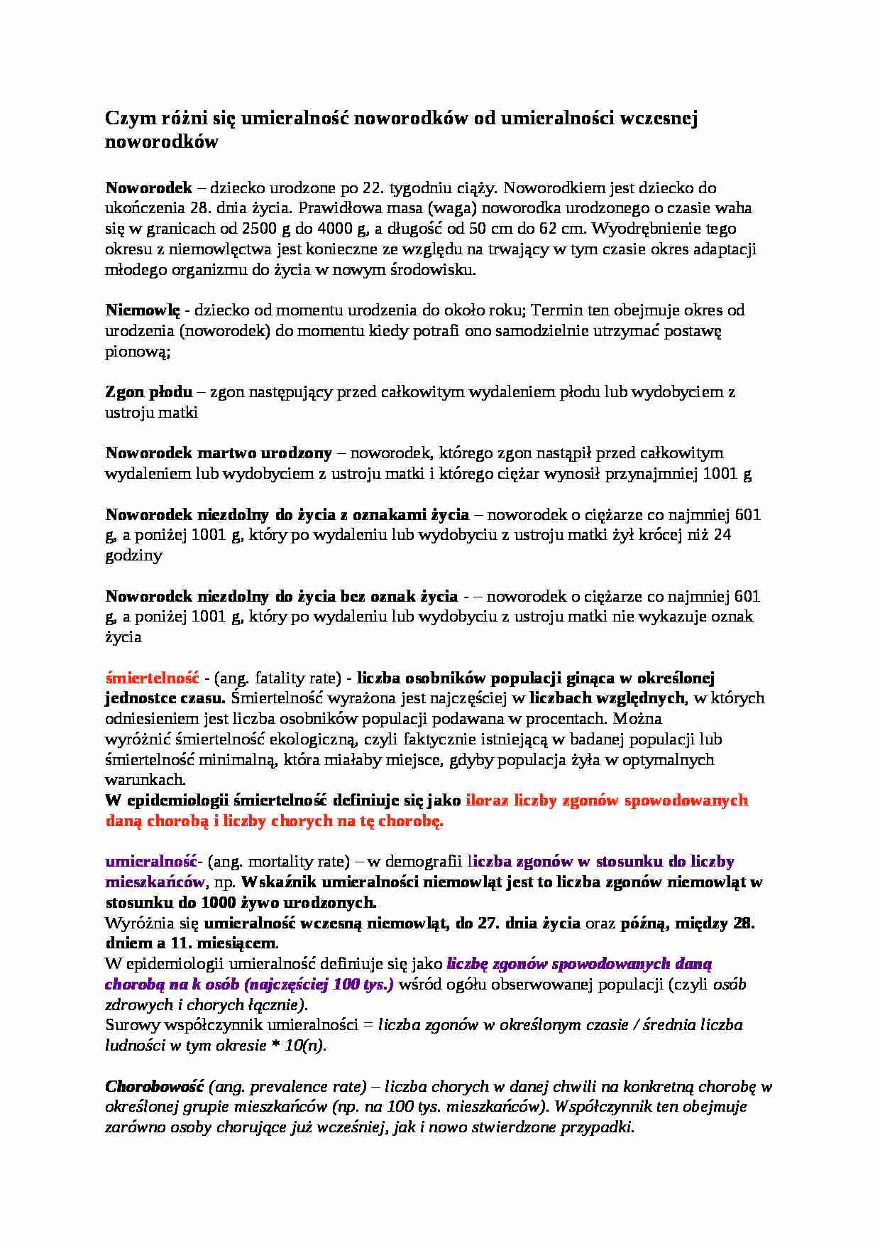 Higiena i epidemiologia, różnica umieralności noworodków - strona 1