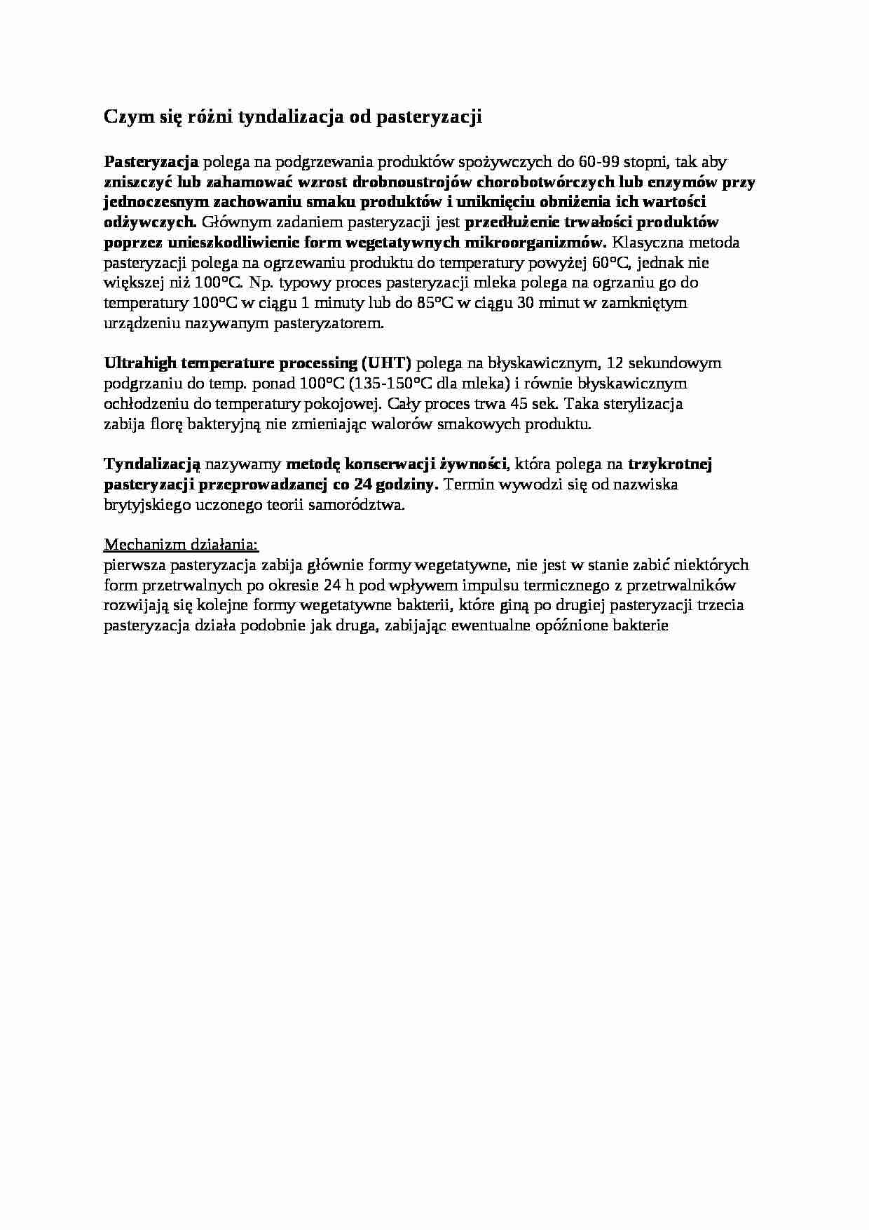 Higiena i epidemiologia, Czym się różni tyndalizacja od pasteryzacji - omówienie - strona 1