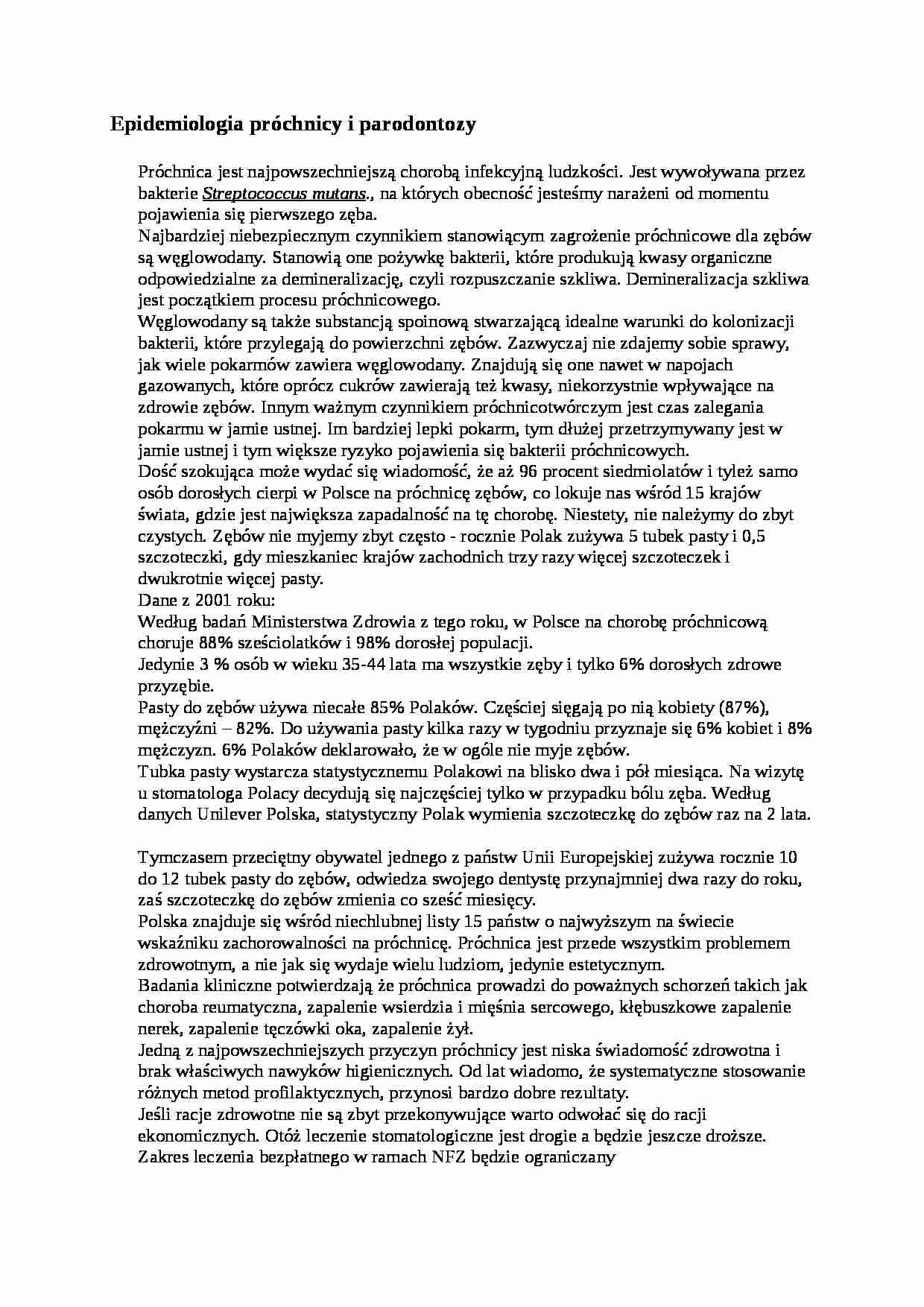Epidemiologia próchnicy i parodontozy - omówienie - strona 1