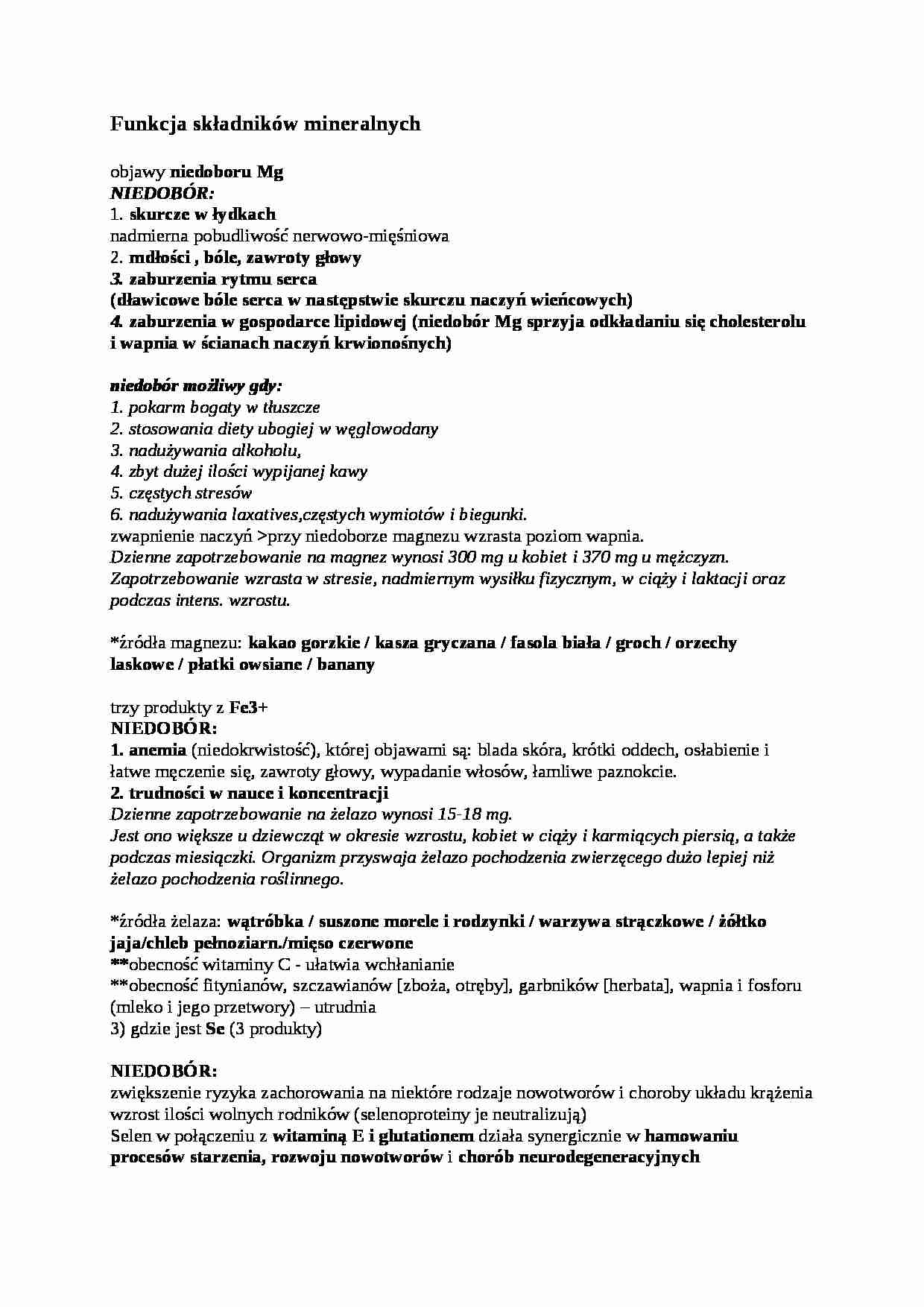 Funkcja składników mineralnych - omówienie - strona 1
