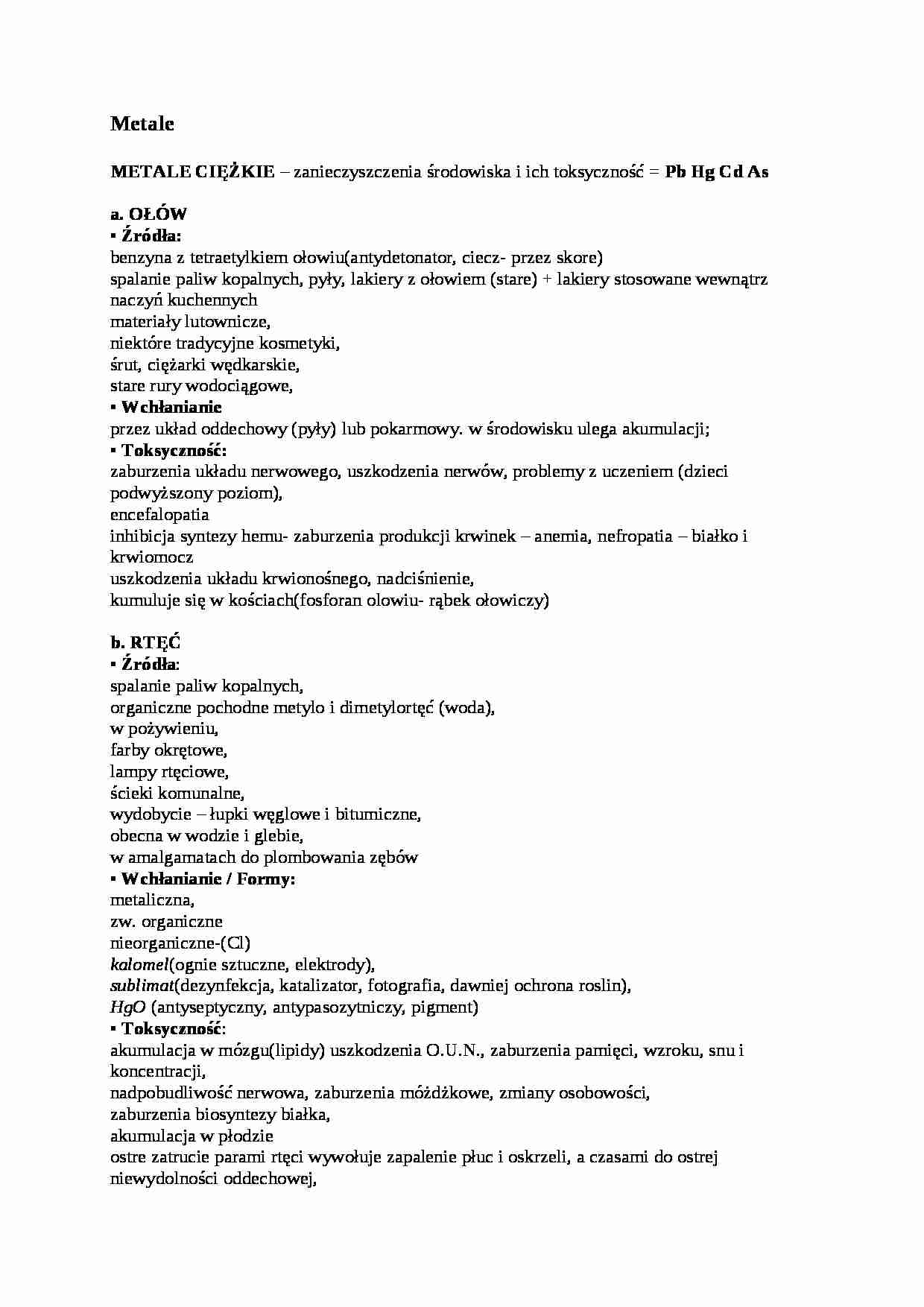 Higiena i epidemiologia, Metale ciężkie - omówienie - strona 1