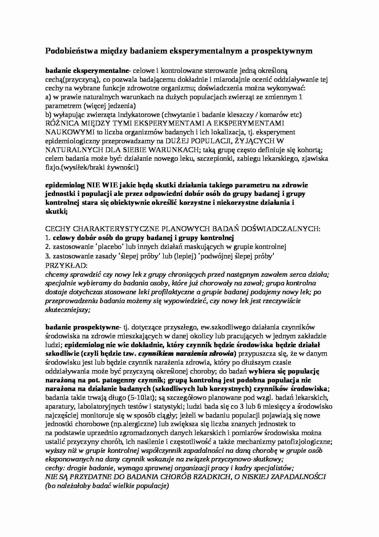  Podobieństwa między badaniem eksperymentalnym a prospektywnym - porównanie - strona 1