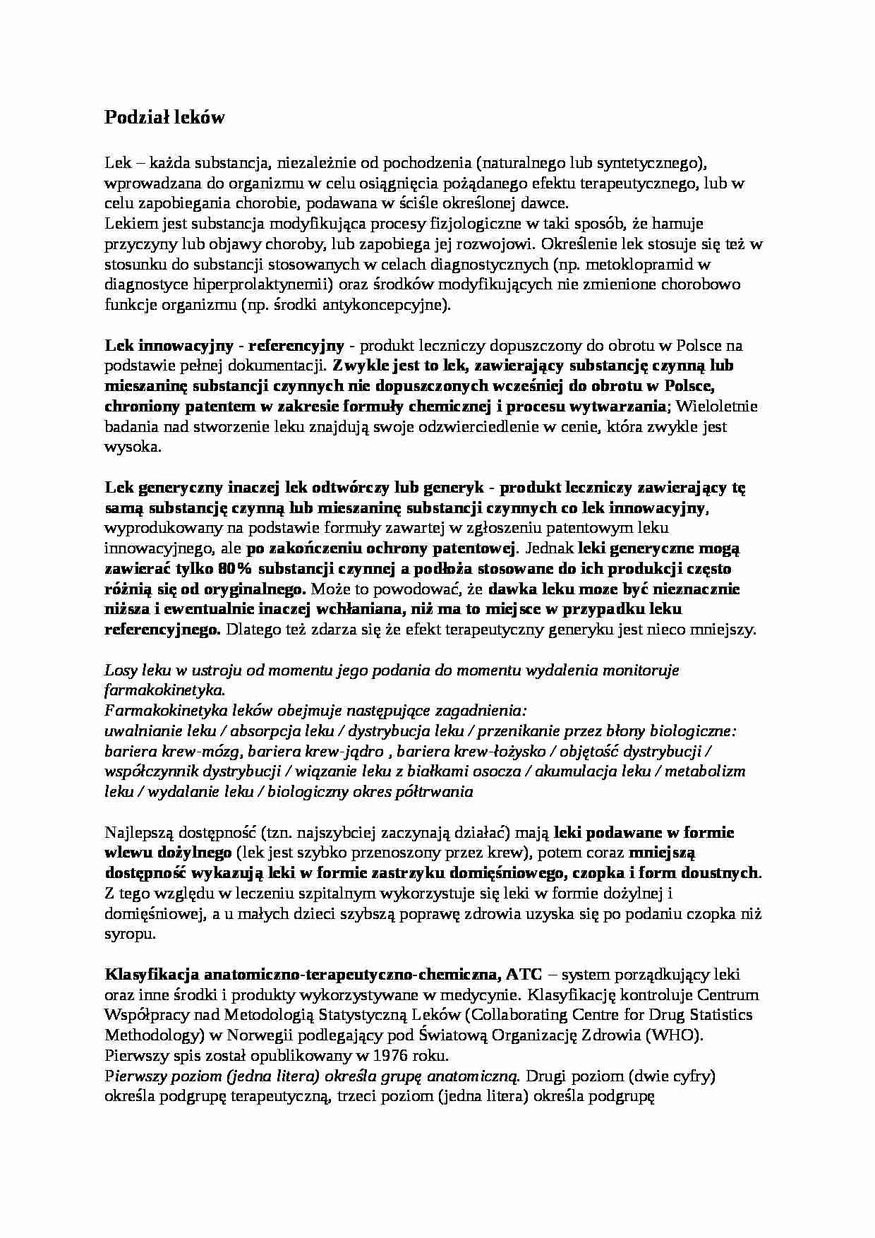Podział leków - omówienie - strona 1