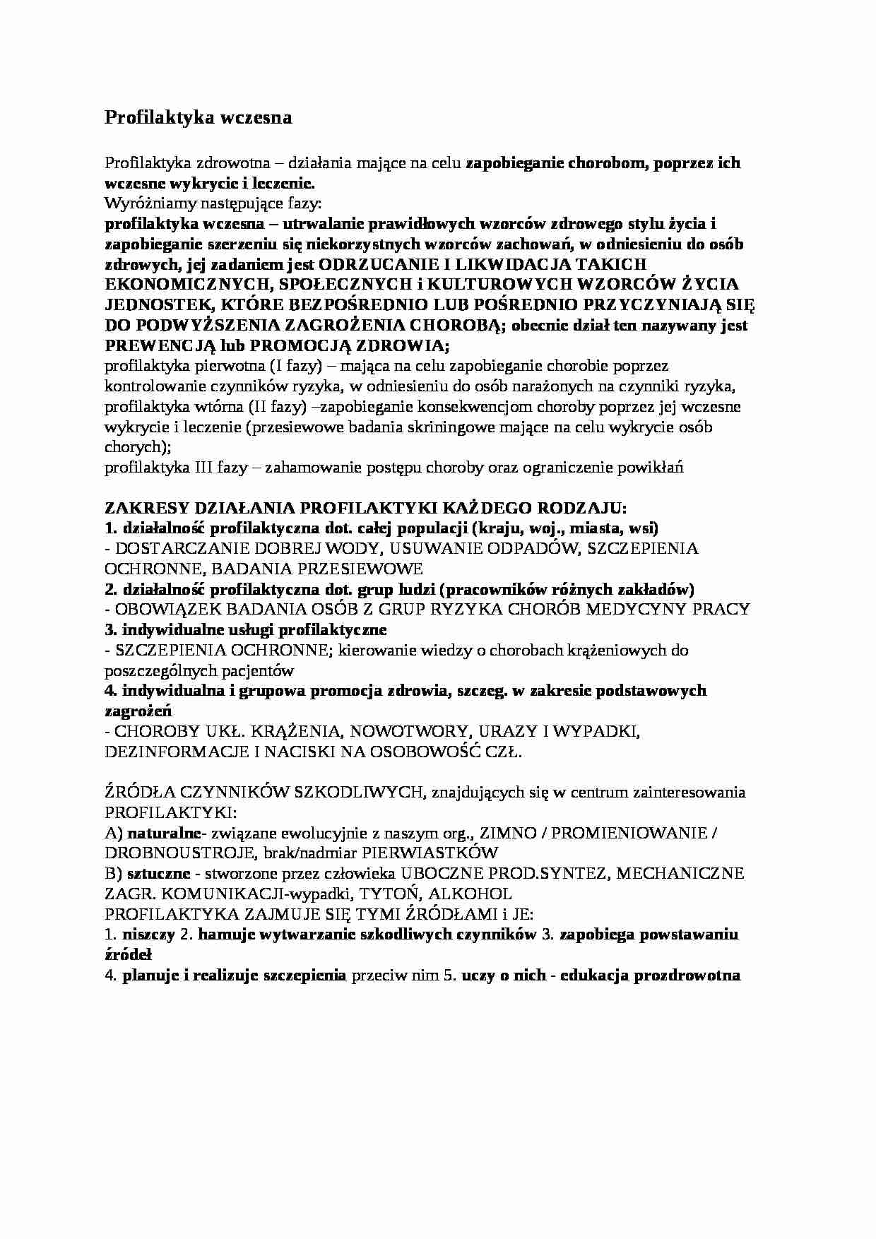 Higiena i epidemiologia, Profilaktyka wczesna - omówienie - strona 1