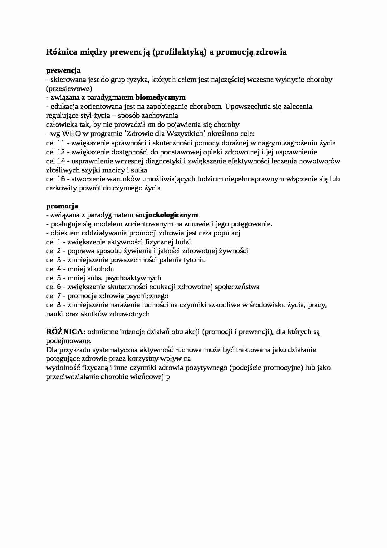 Różnica między prewencją (profilaktyką) a promocją zdrowia - porównanie - strona 1