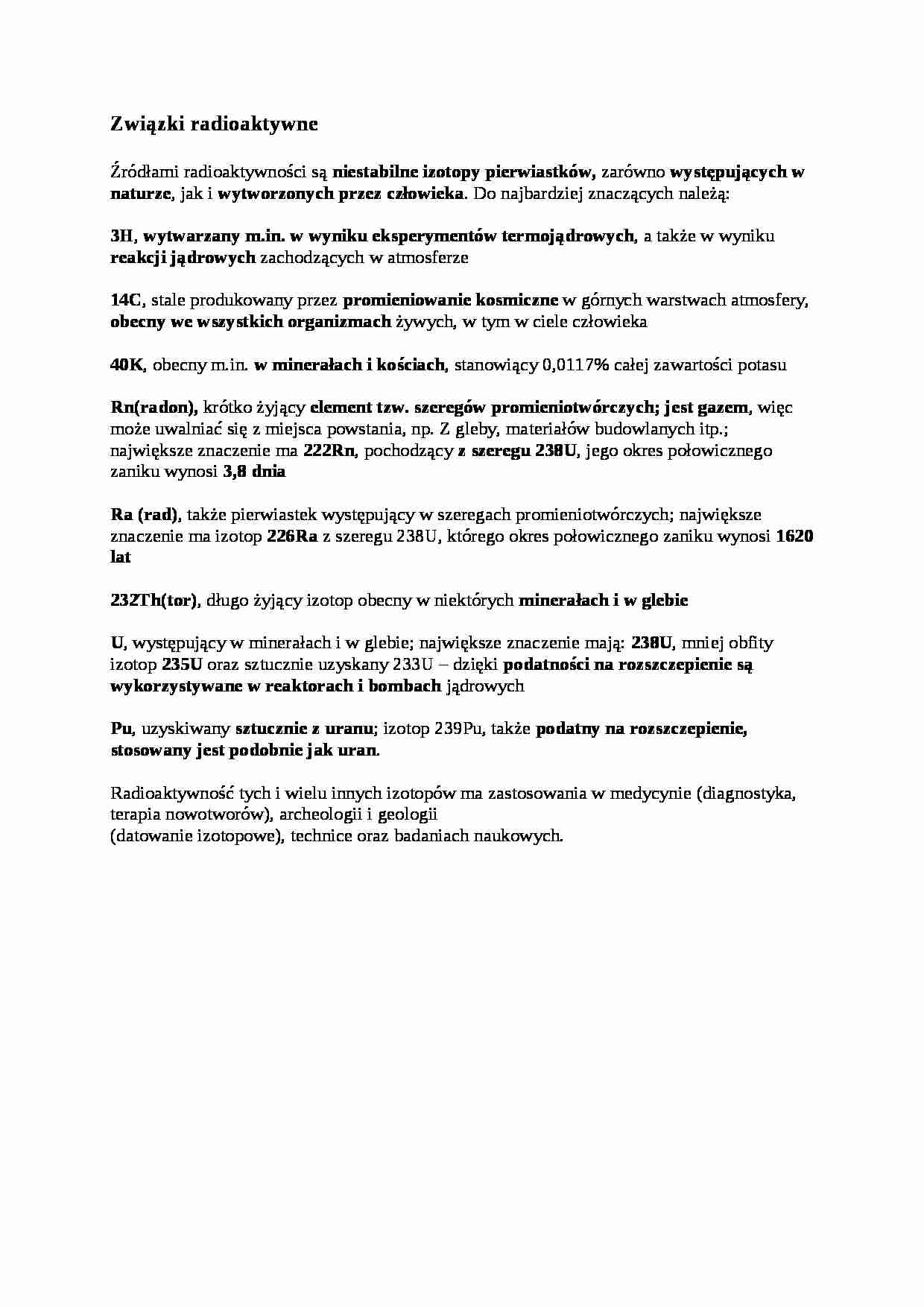  Związki radioaktywne - omówienie - strona 1