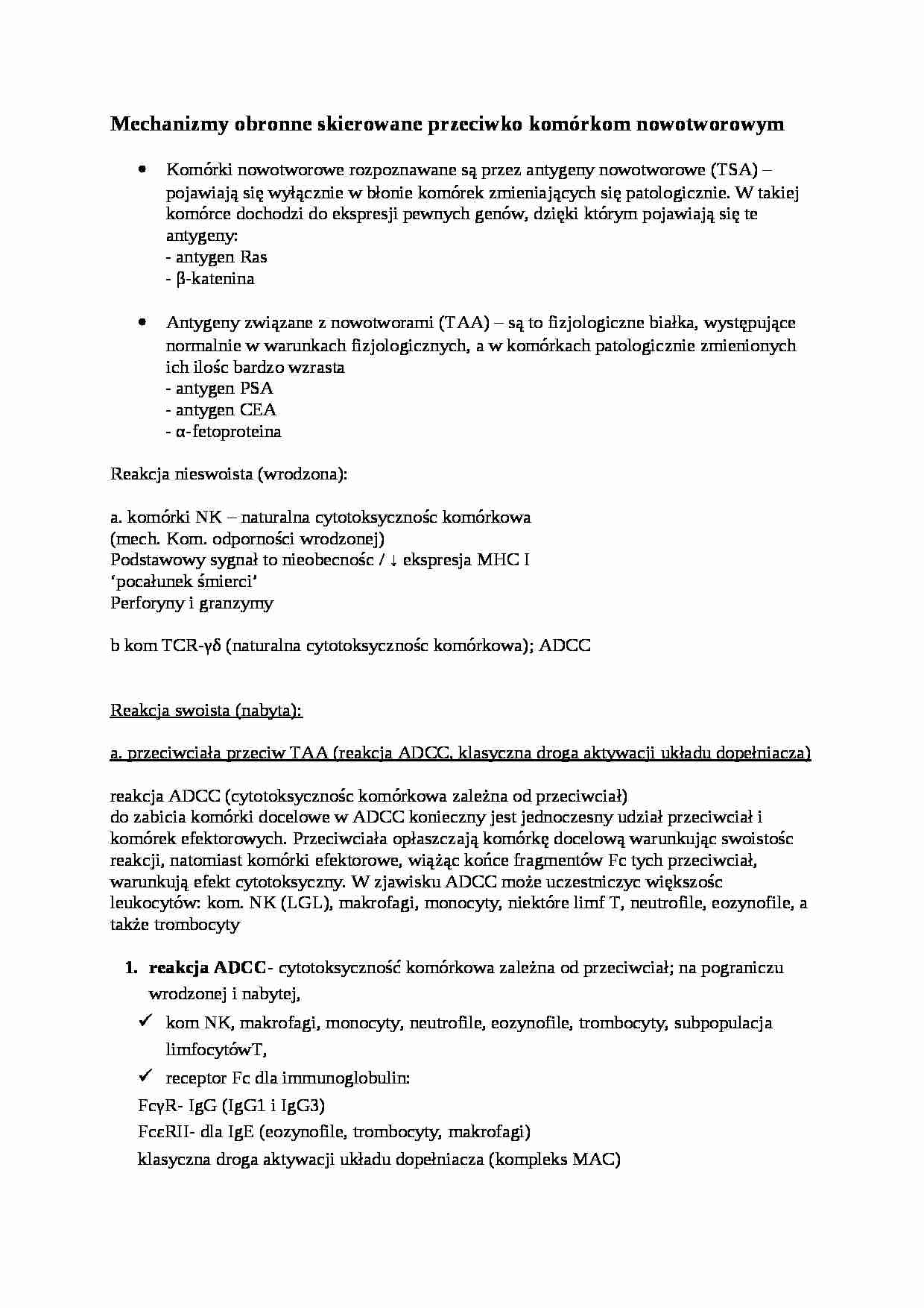 Mechanizmy obronne skierowane przeciwko komórkom nowotworowym - omówienie - strona 1