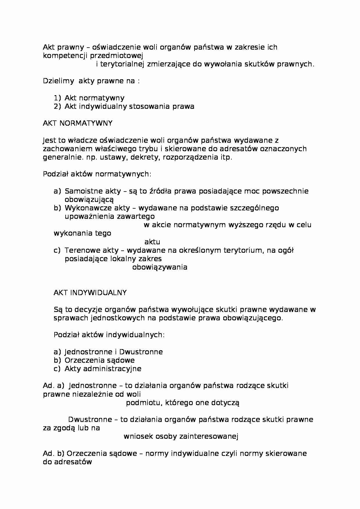  Akt normatywny i indywidualny - omówienie - strona 1