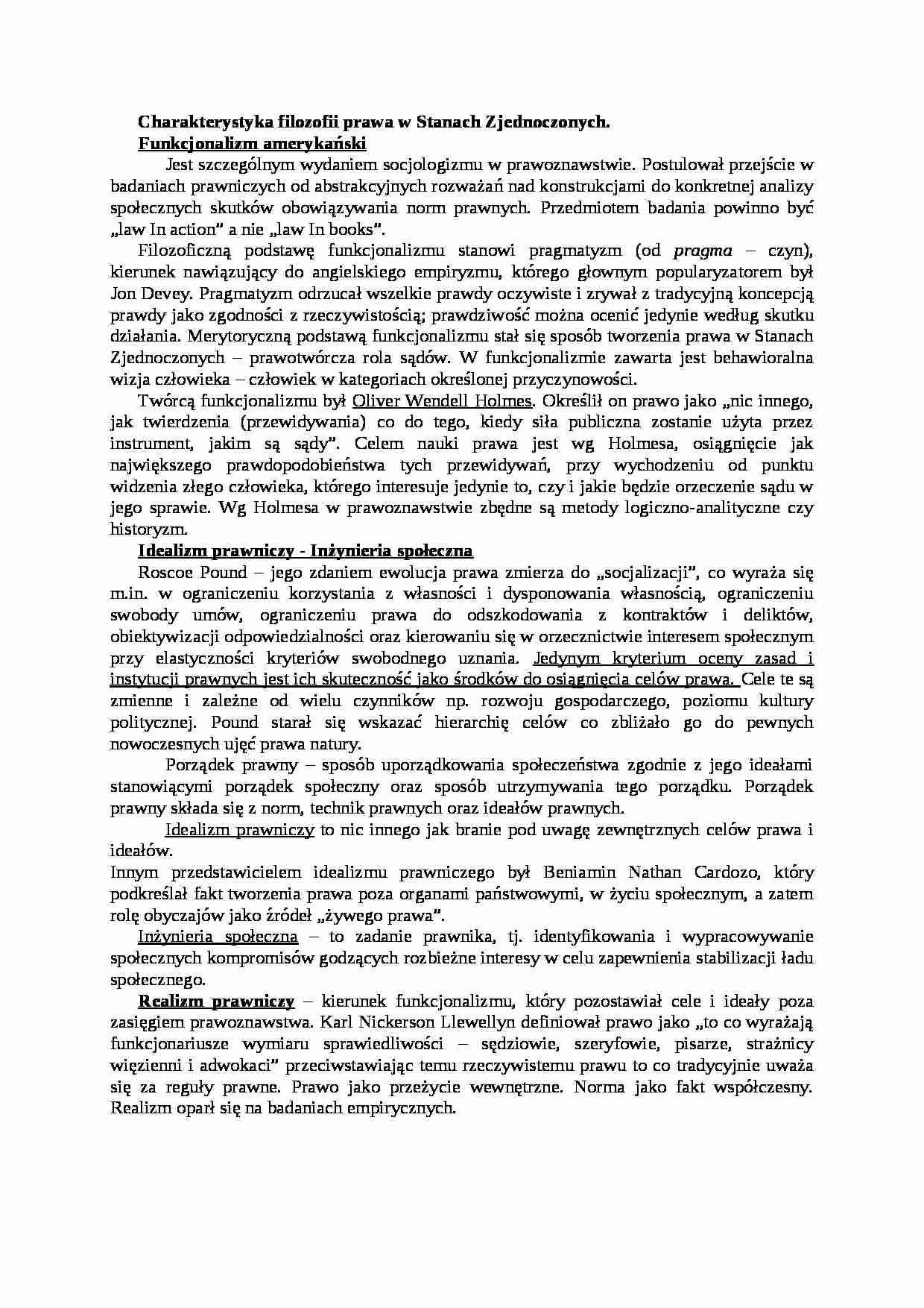 Charakterystyka filozofii prawa w Stanach Zjednoczonych - omówienie - strona 1
