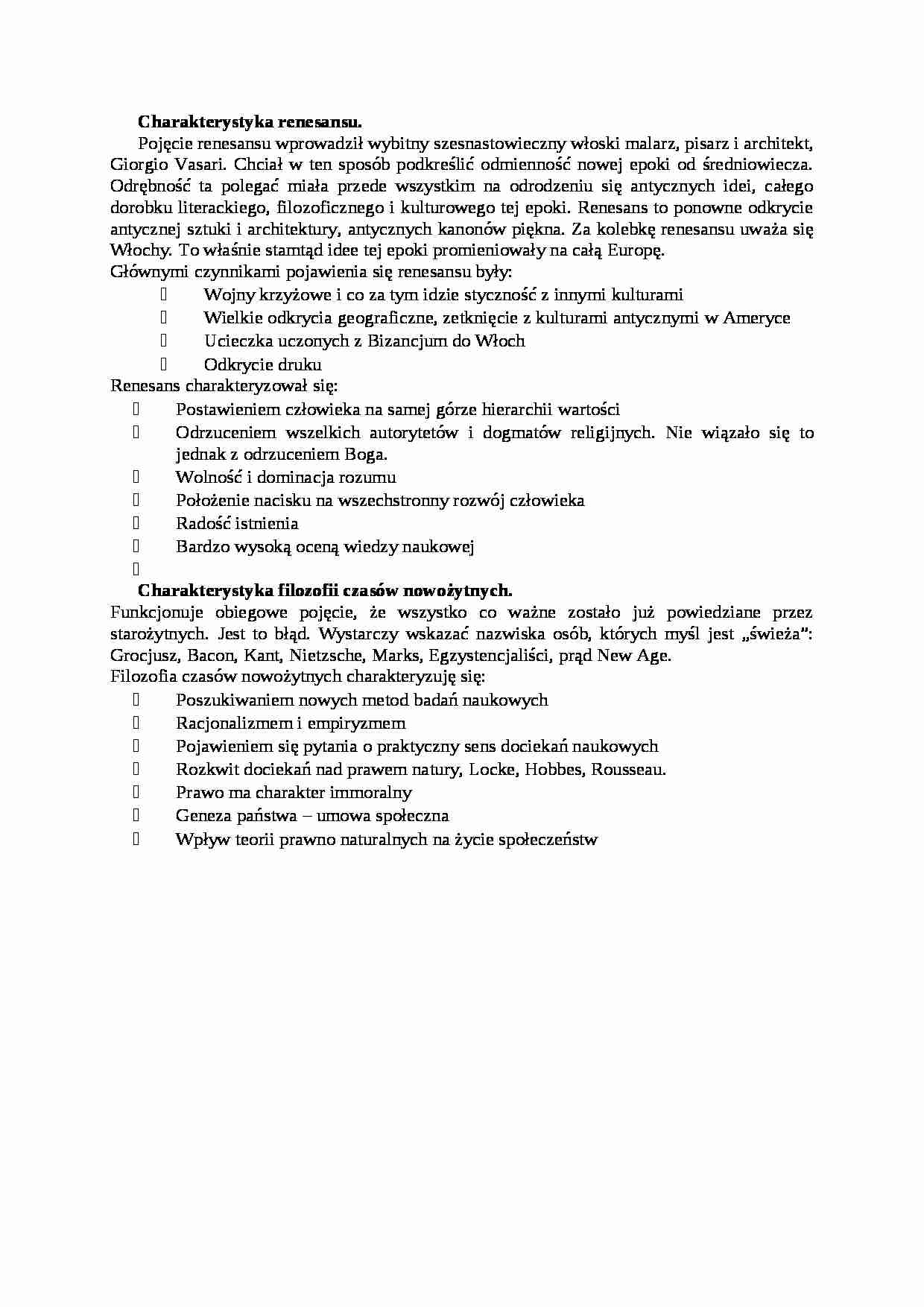 Charakterystyka renesansu i filozofia czasów nowożytnych - omówienie - strona 1