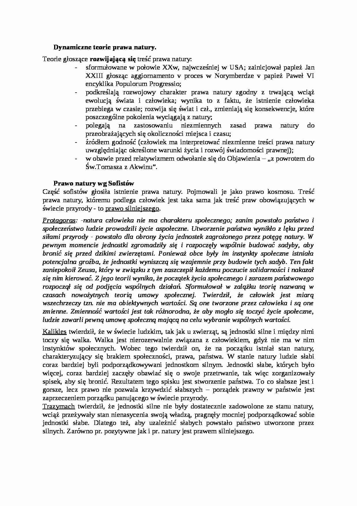Dynamiczne teorie prawa natury i prawo natury wg Sofistów - omówienie - strona 1