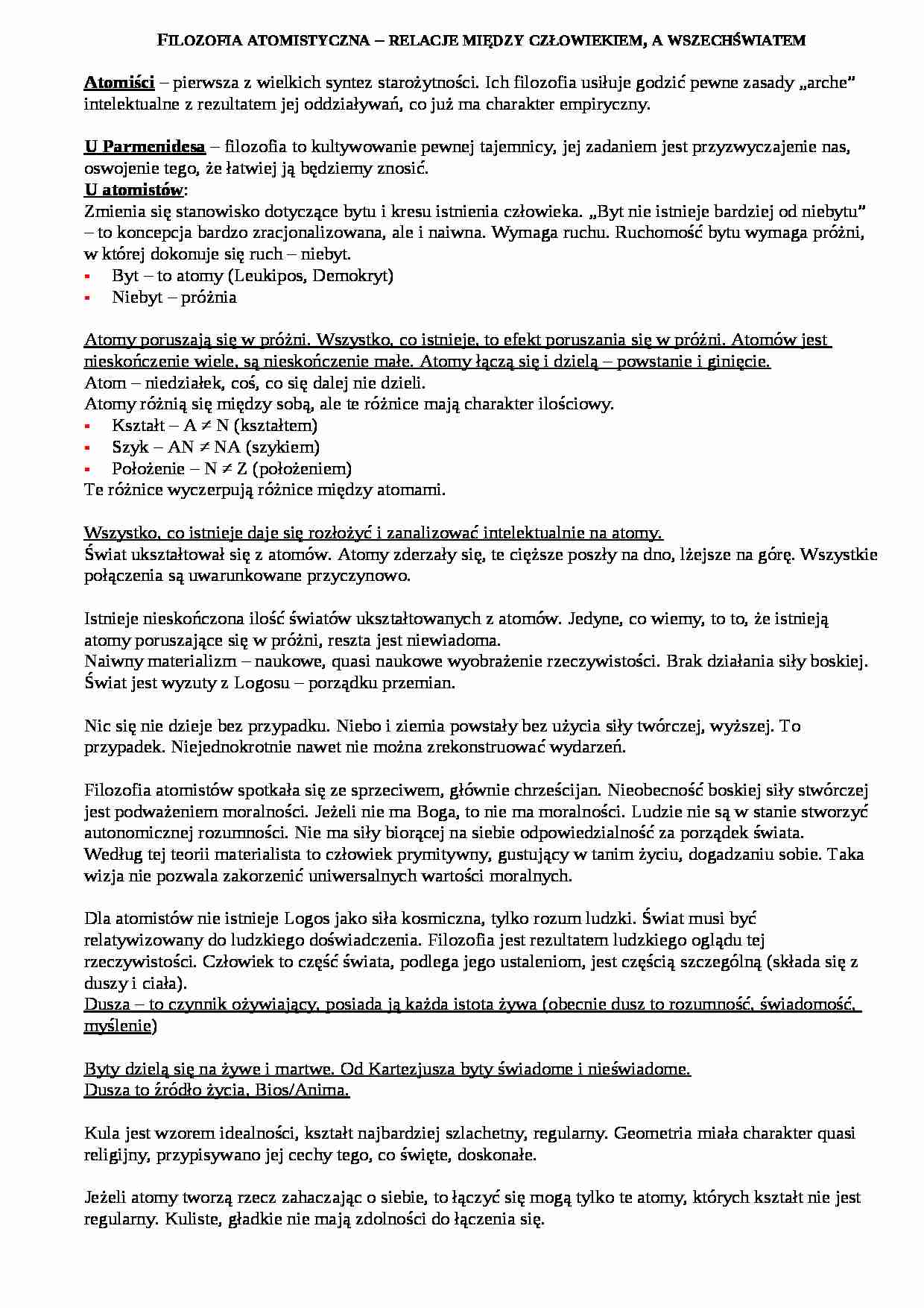Filozofia atomistyczna - omówienie - strona 1
