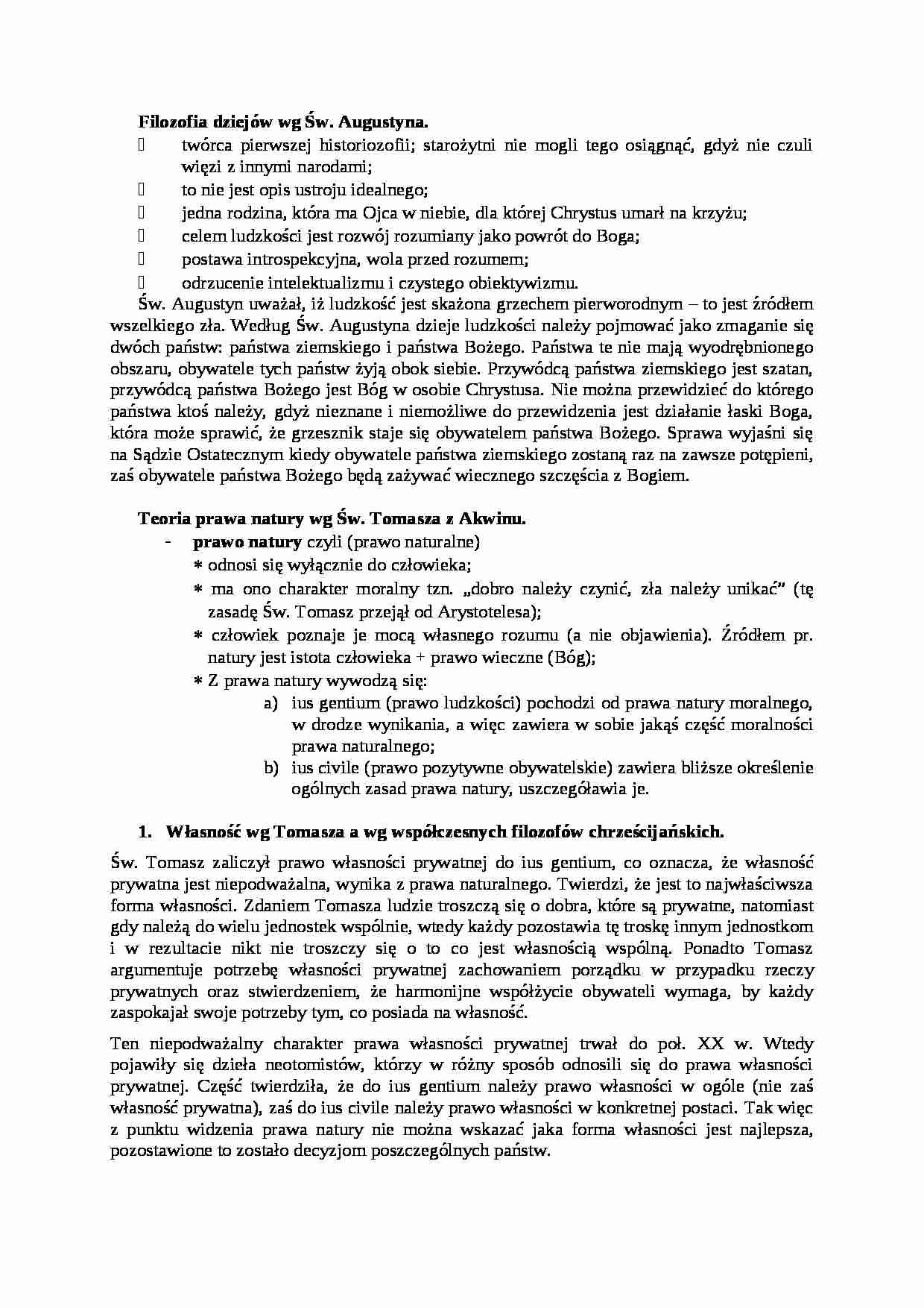 Filozofia dziejów wg św Augustyna i teoria prawa natury wedlug Tomasza z Akwinu - omówienie - strona 1
