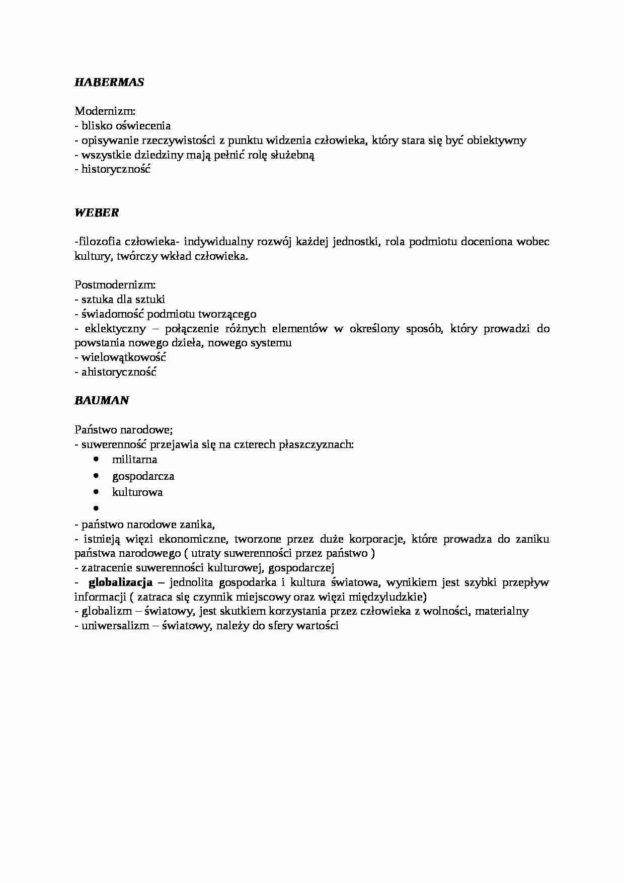 Habermas, Weber, Bauman - omówienie - strona 1