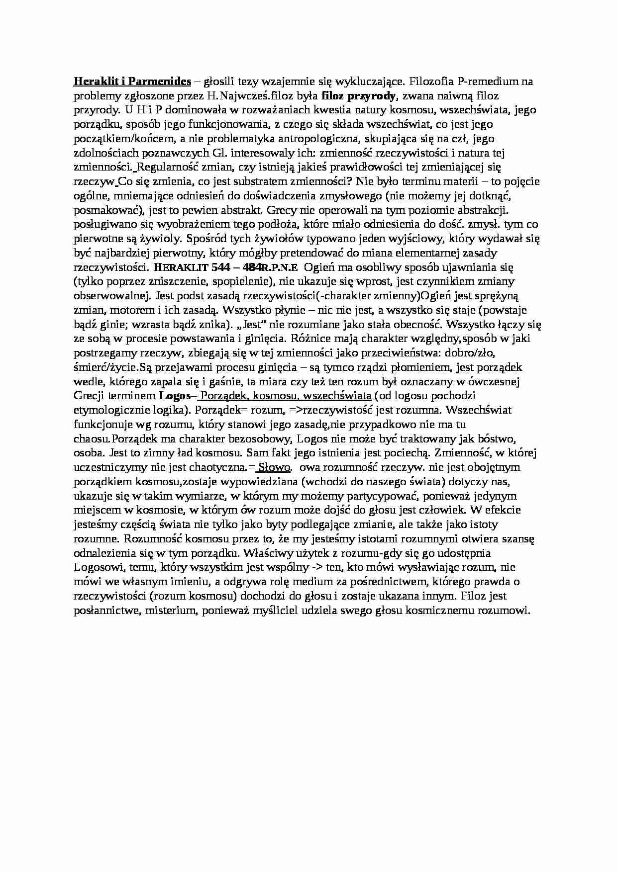 Heraklit i Parmenides - omówienie - strona 1