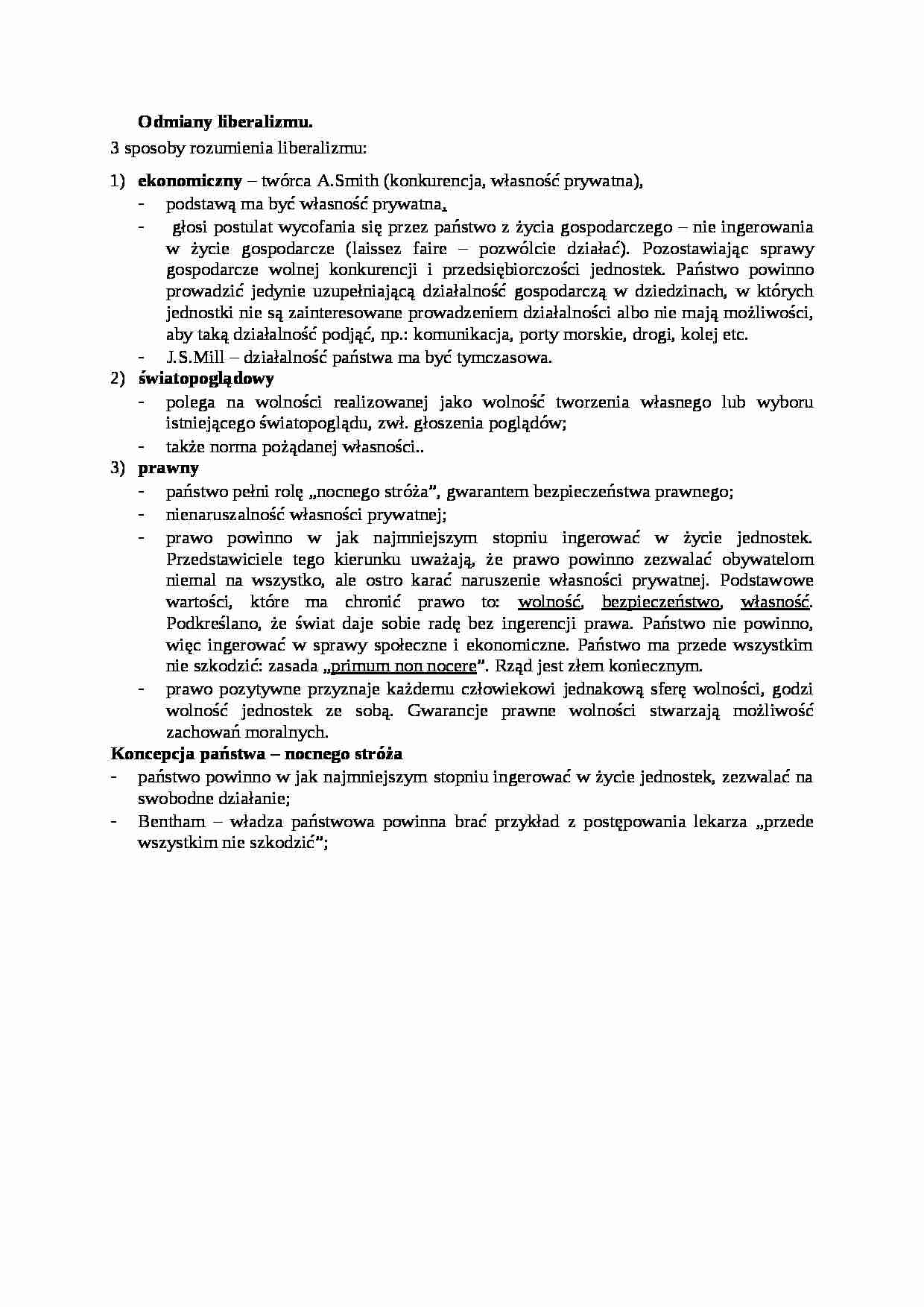 Odmiany liberalizmu - omówienie - strona 1