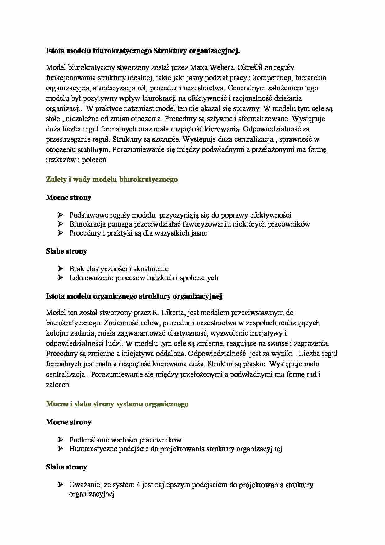 Koncepcje zarządzania - Struktury organizacyjne , ćwiczenai MWSE - strona 1