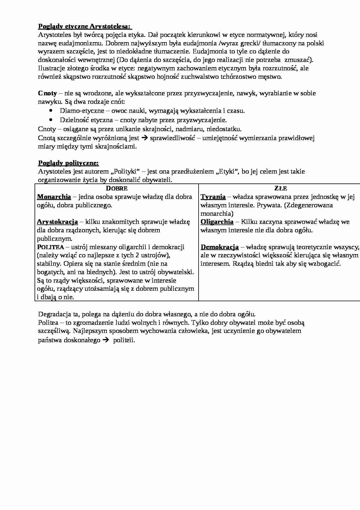 Poglądy etyczne Arystotelesa - omówienie - strona 1