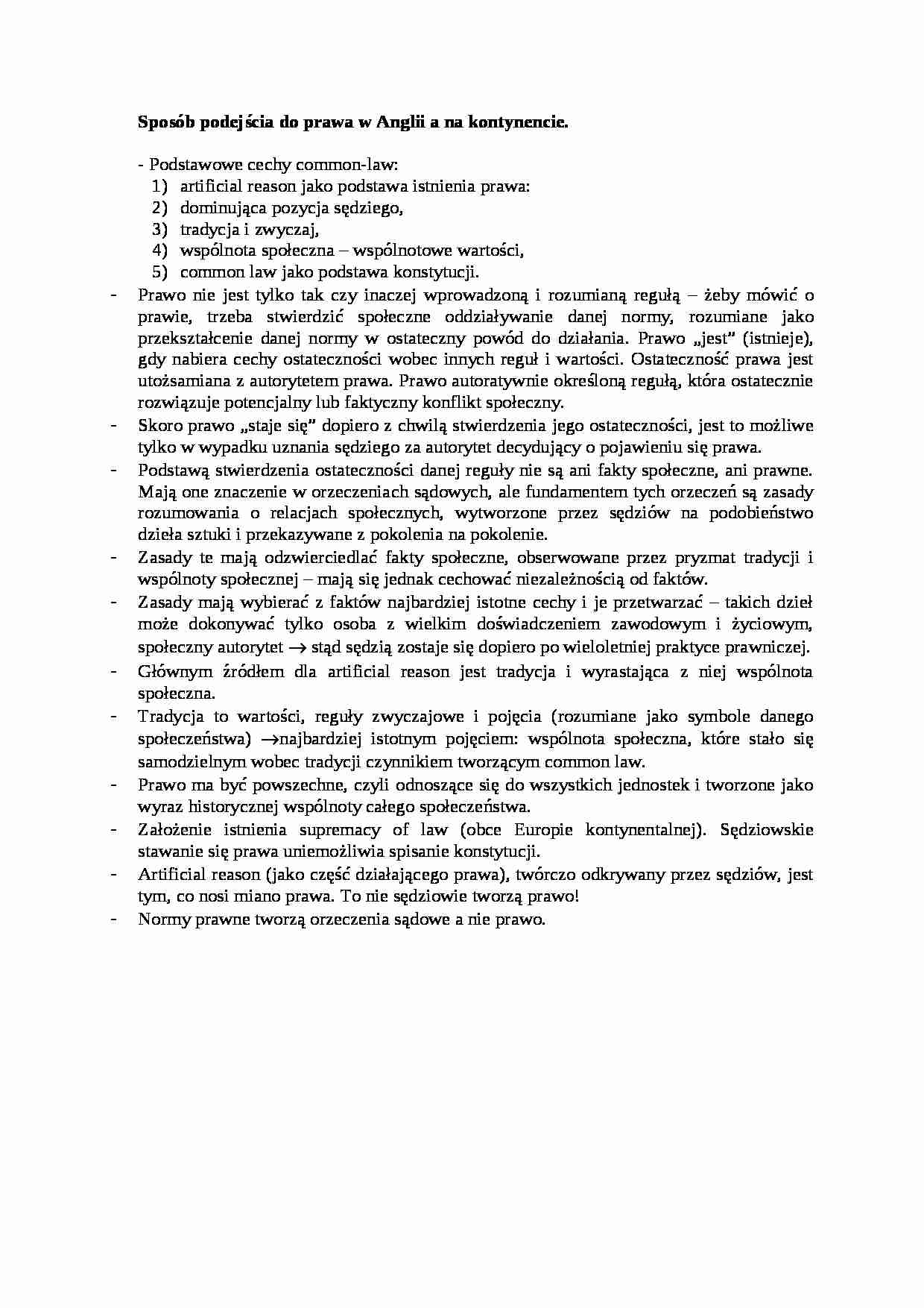 Sposób podejścia do prawa w Anglii - omówienie - strona 1