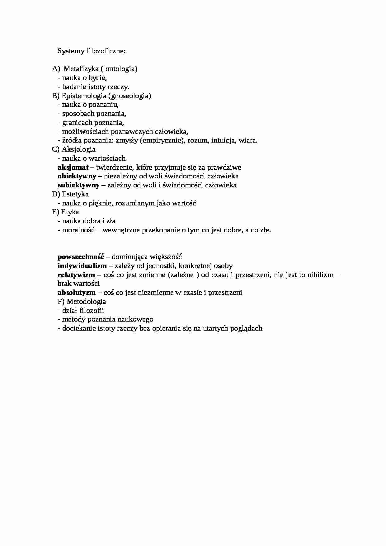 Systemy filozoficzne - omówienie - strona 1