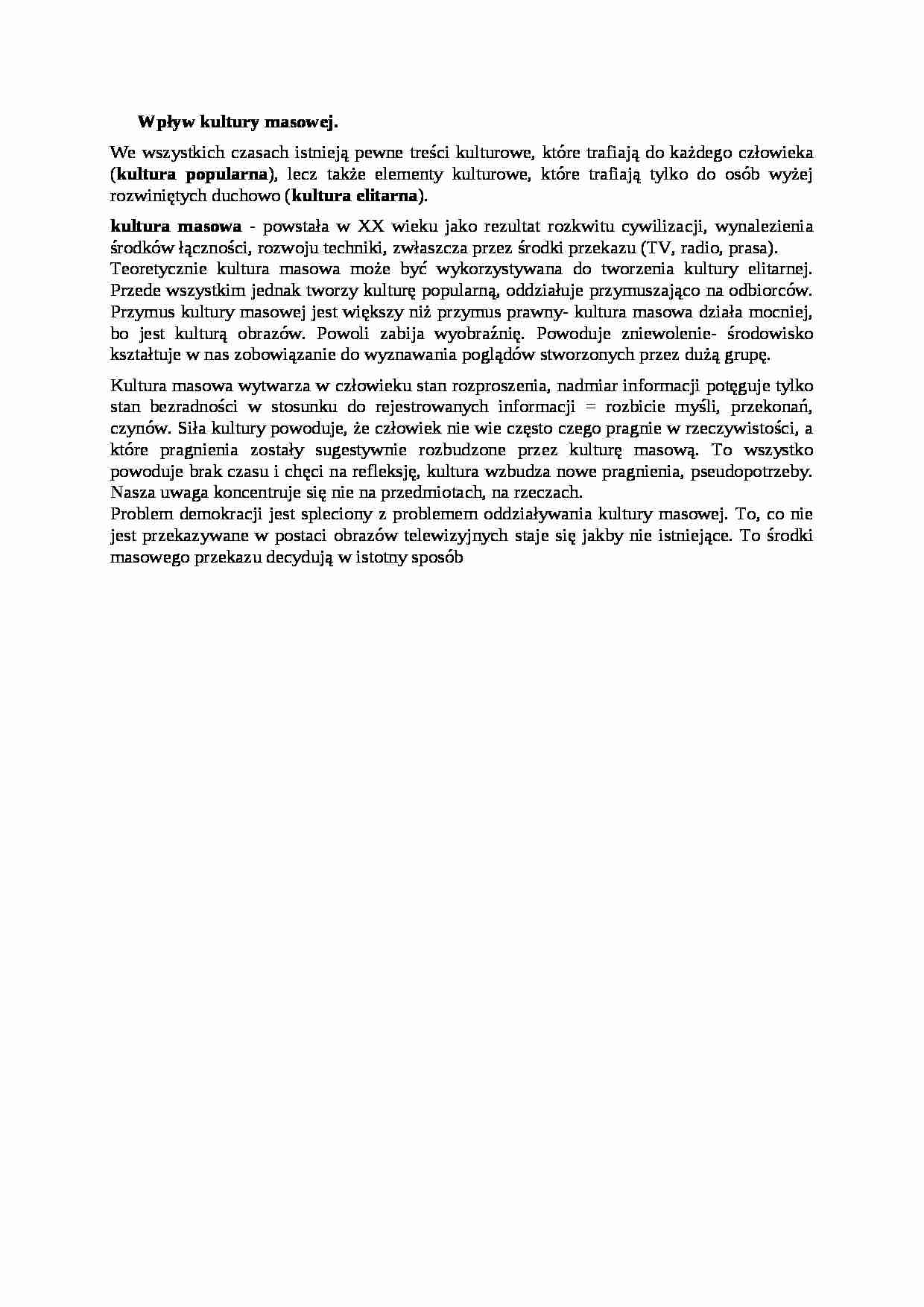 Wpływ kultury masowej - omówienie - strona 1