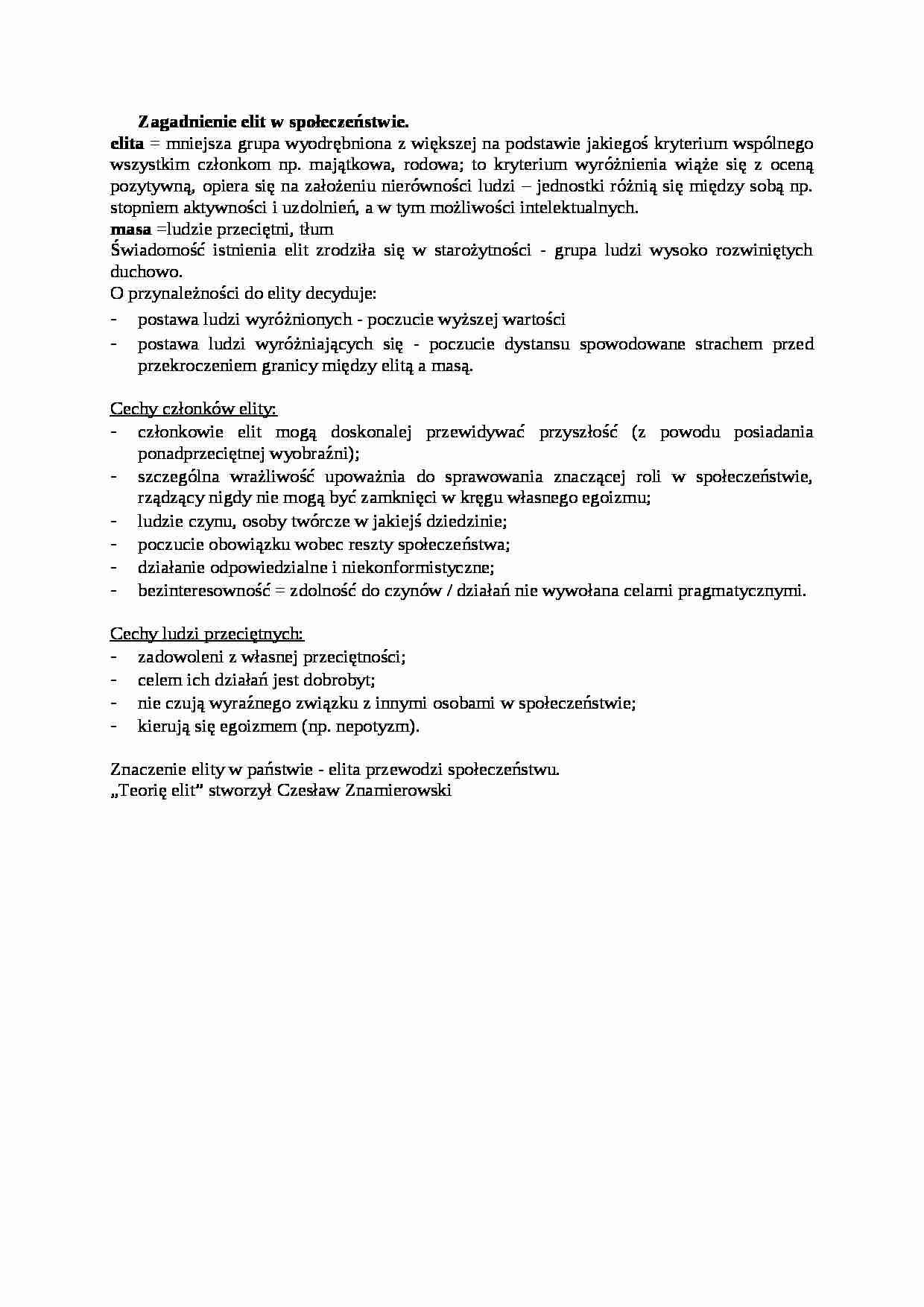 Zagadnienie elit w społeczeństwie - omówienie - strona 1