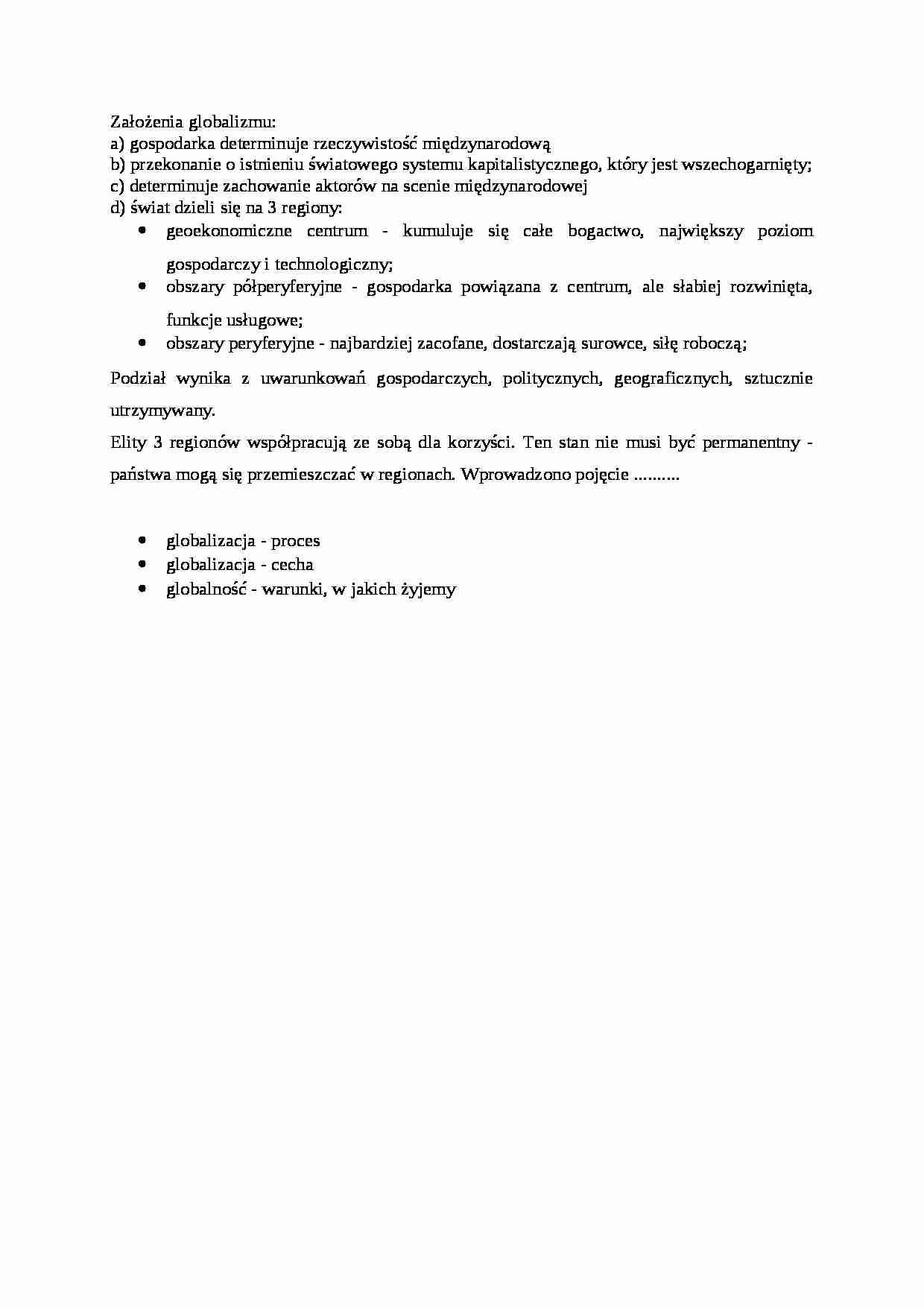Założenia globalizmu - omówienie - strona 1