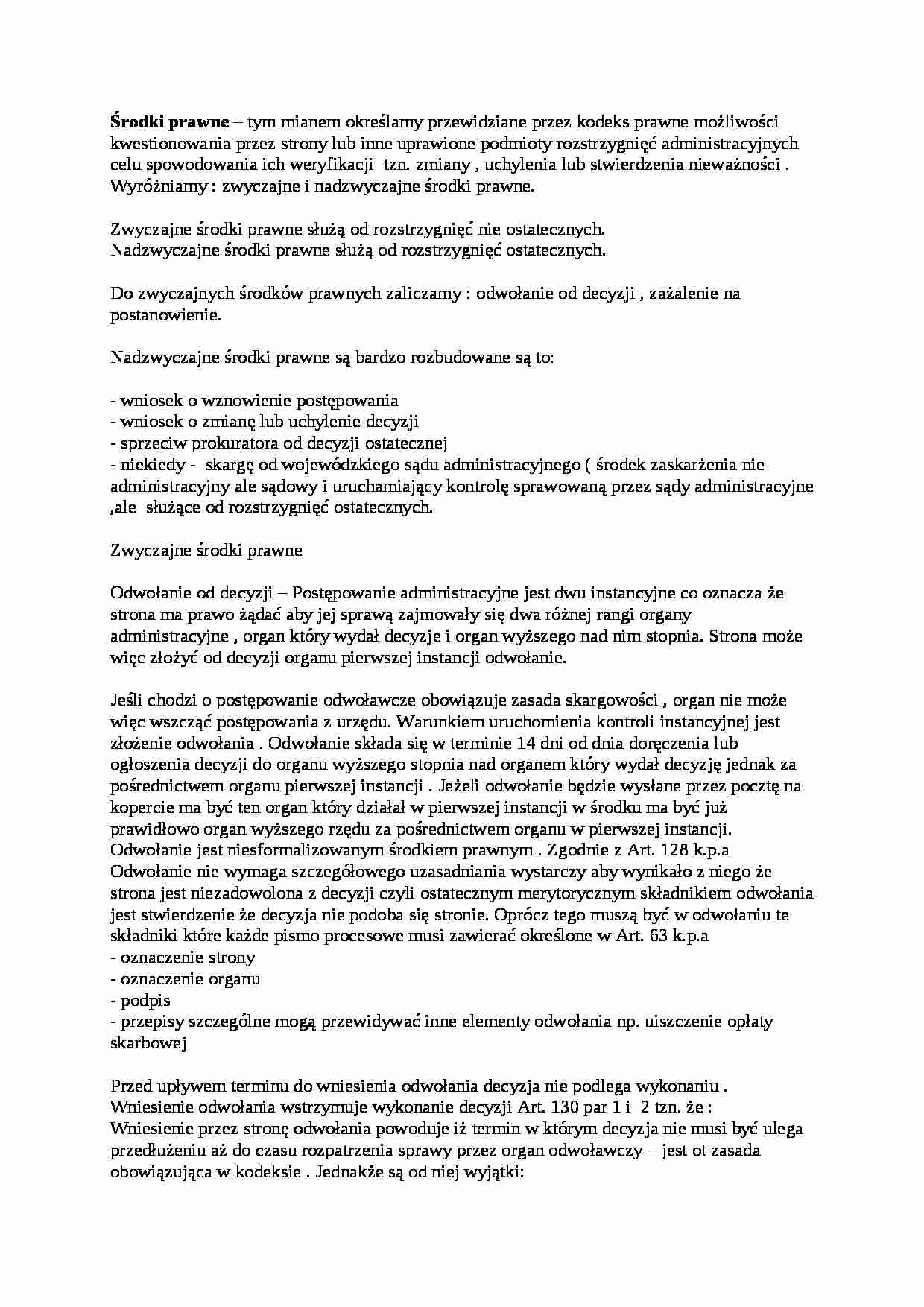 środki prawne - omówienie - strona 1