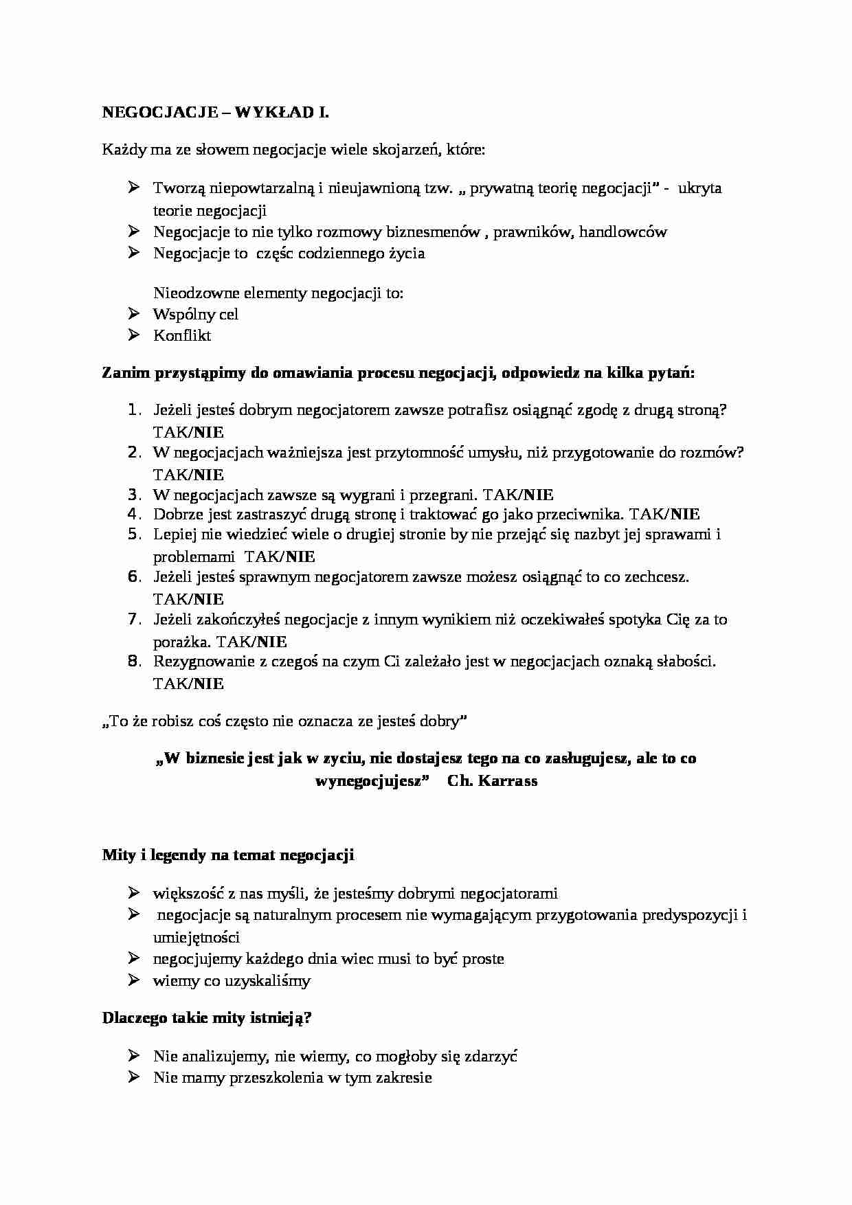 Negocjacje - wykłady MWSE - strona 1