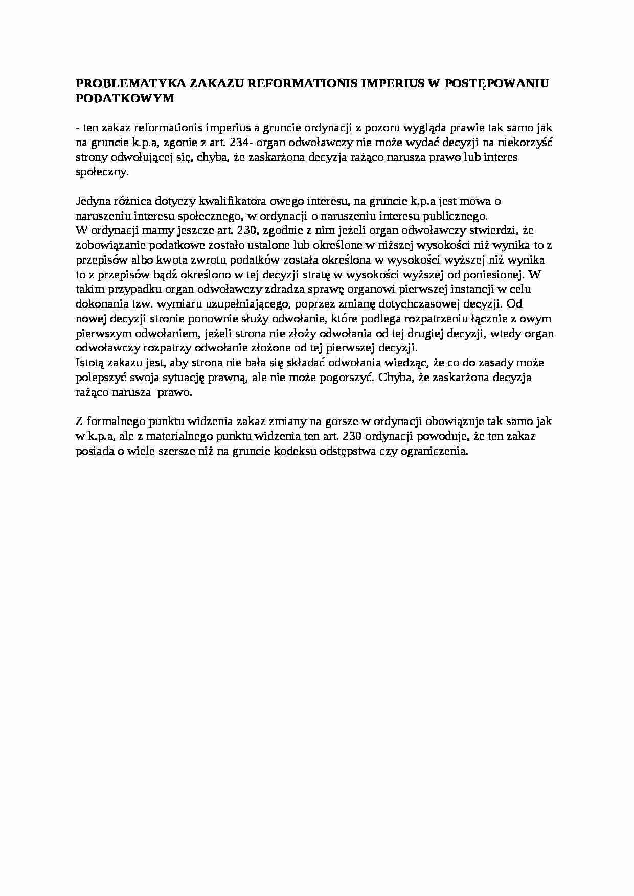 Problematyka zakazu reformationis imperius w post_powaniu podatkowym - strona 1