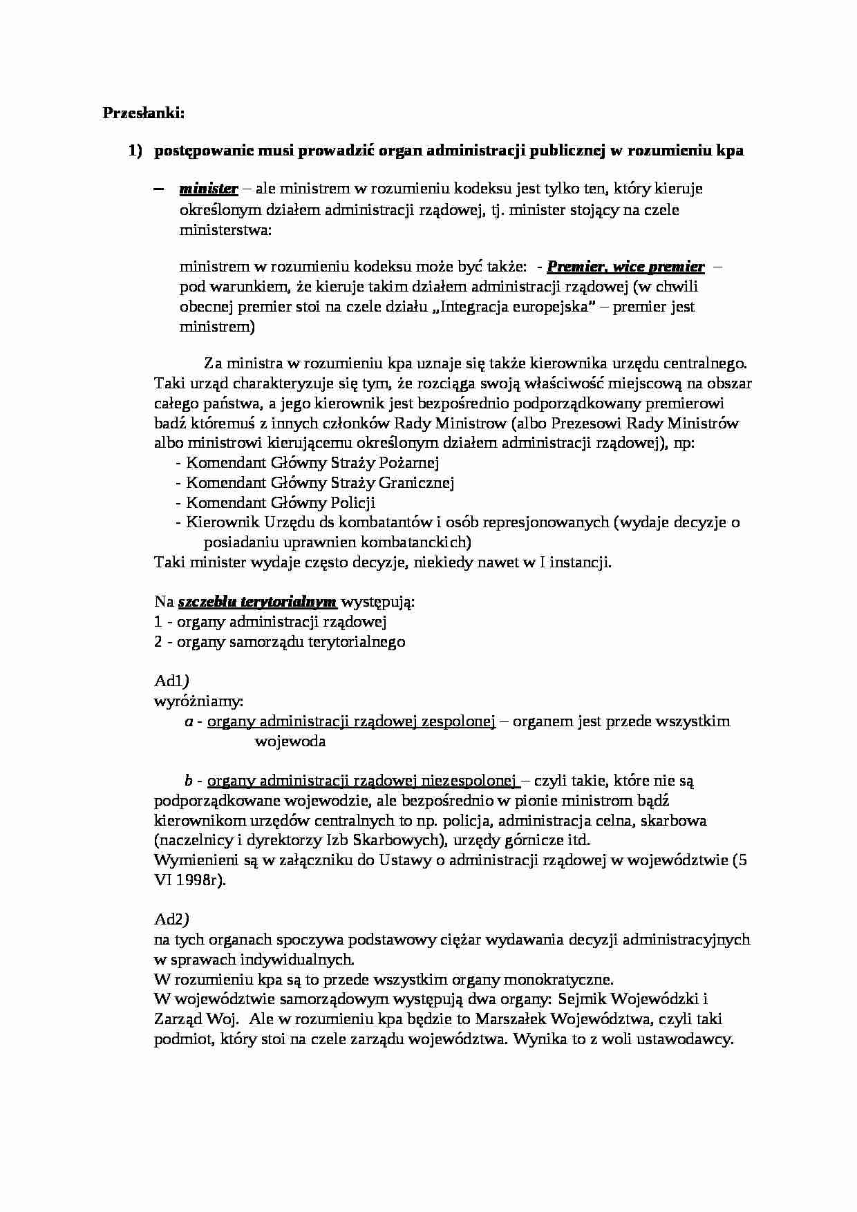 Przesłanki postepowania administracyjnego - omówienie - strona 1