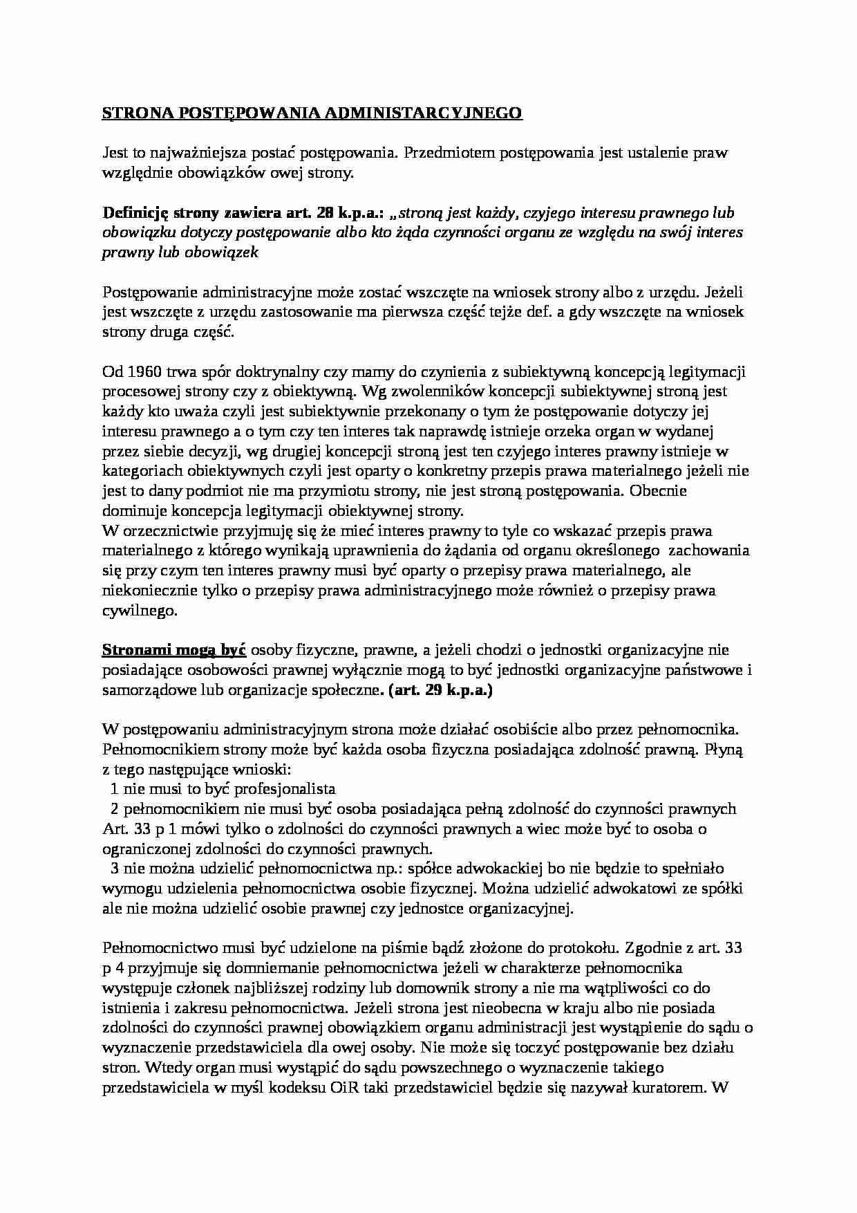 Strona postępowania administracyjnego - wykład - strona 1