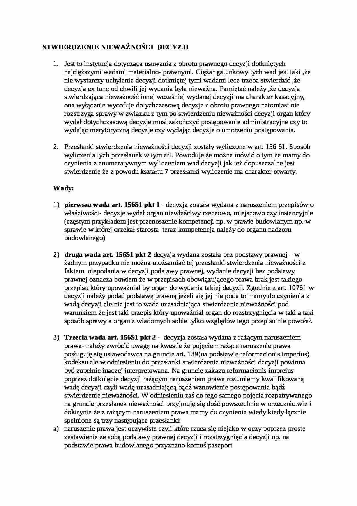 Stwierdzenie nieważności decyzji - wykład - strona 1