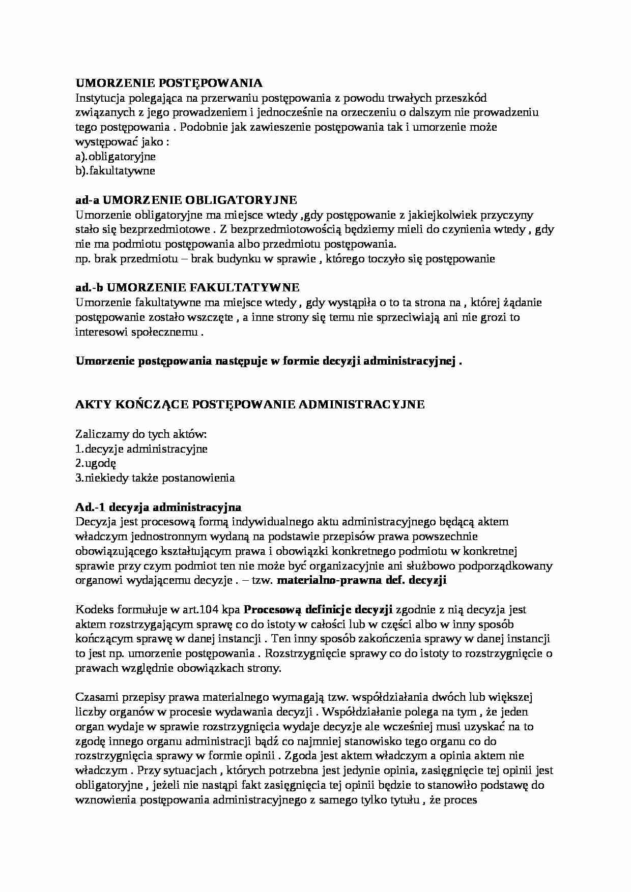 Umorzenie postępowania i akty kończące postępowanie - strona 1