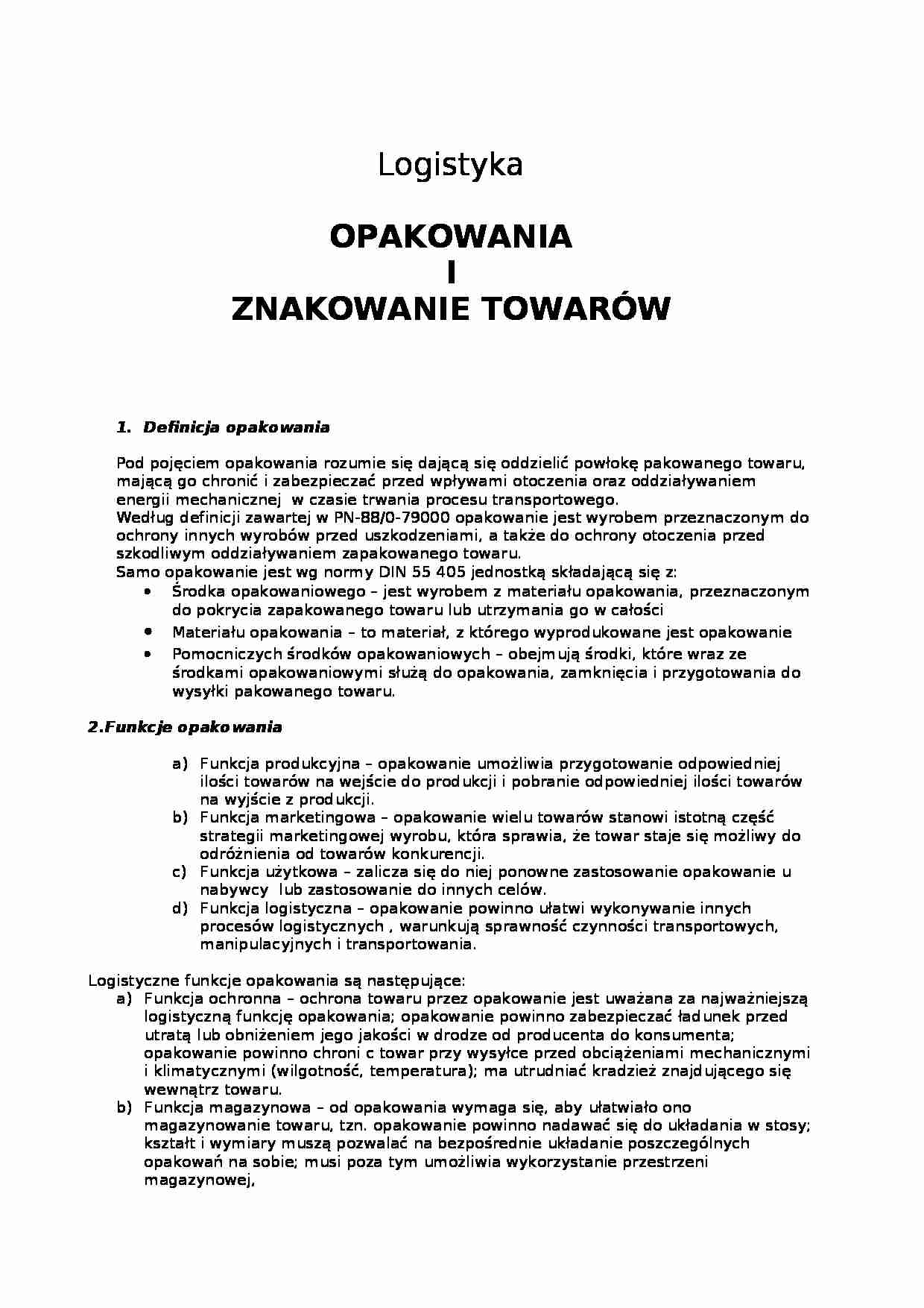 logistyka opakowania i znakowanie towarów - strona 1