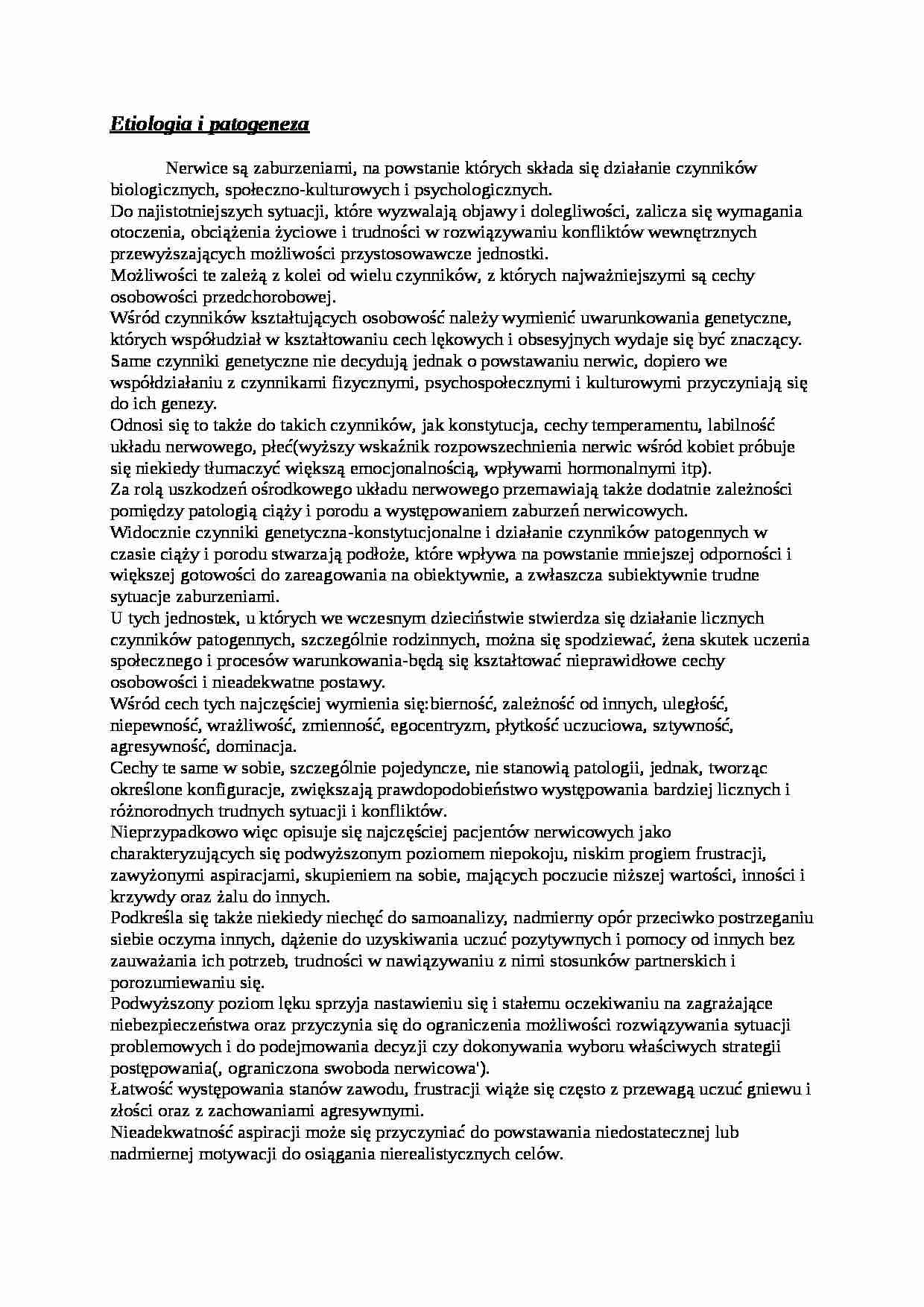 Etiologia i patogeneza nerwic - wykład - strona 1