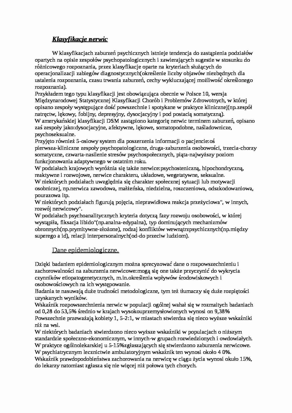 Klasyfikacje nerwic i dane emidemiologiczne - wykład - strona 1
